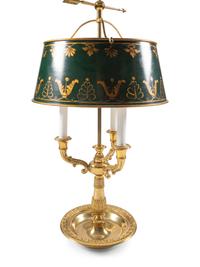Two French Bouillotte Lamps with Tole Shades