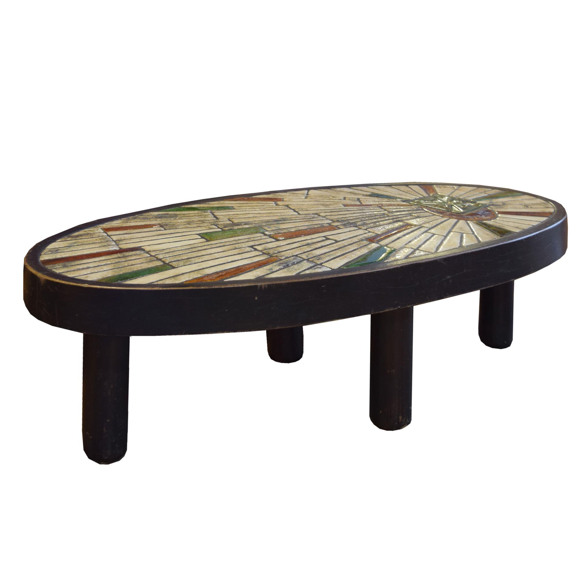 A Mid-Century Wood and Tile Table by Barrois for Vallauris, France, Circa 1960, — France, Circa 1960