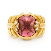 Pink Tourmaline, Diamond, and Yellow Gold Ring