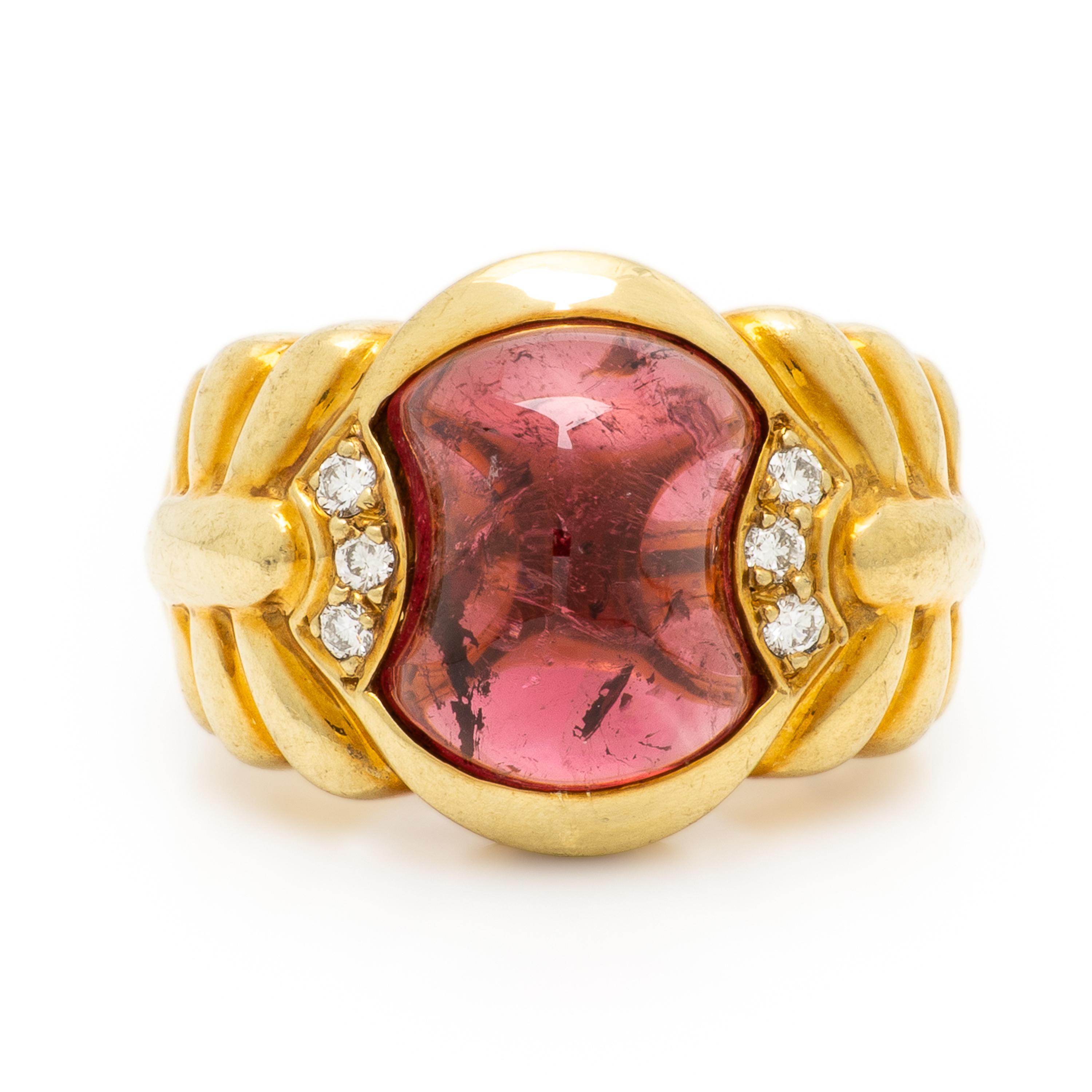 Pink Tourmaline, Diamond, and Yellow Gold Ring