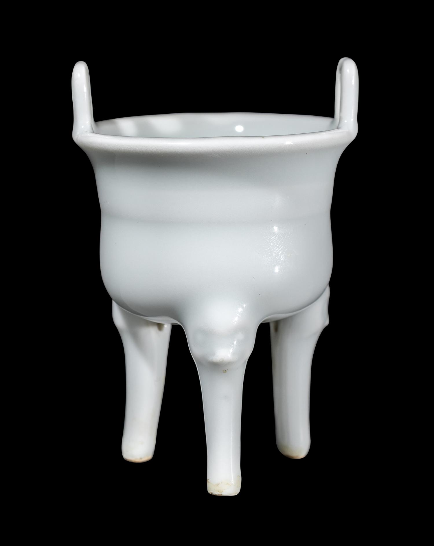 A Miniature Chinese White Glazed Porcelain Ding Vessel