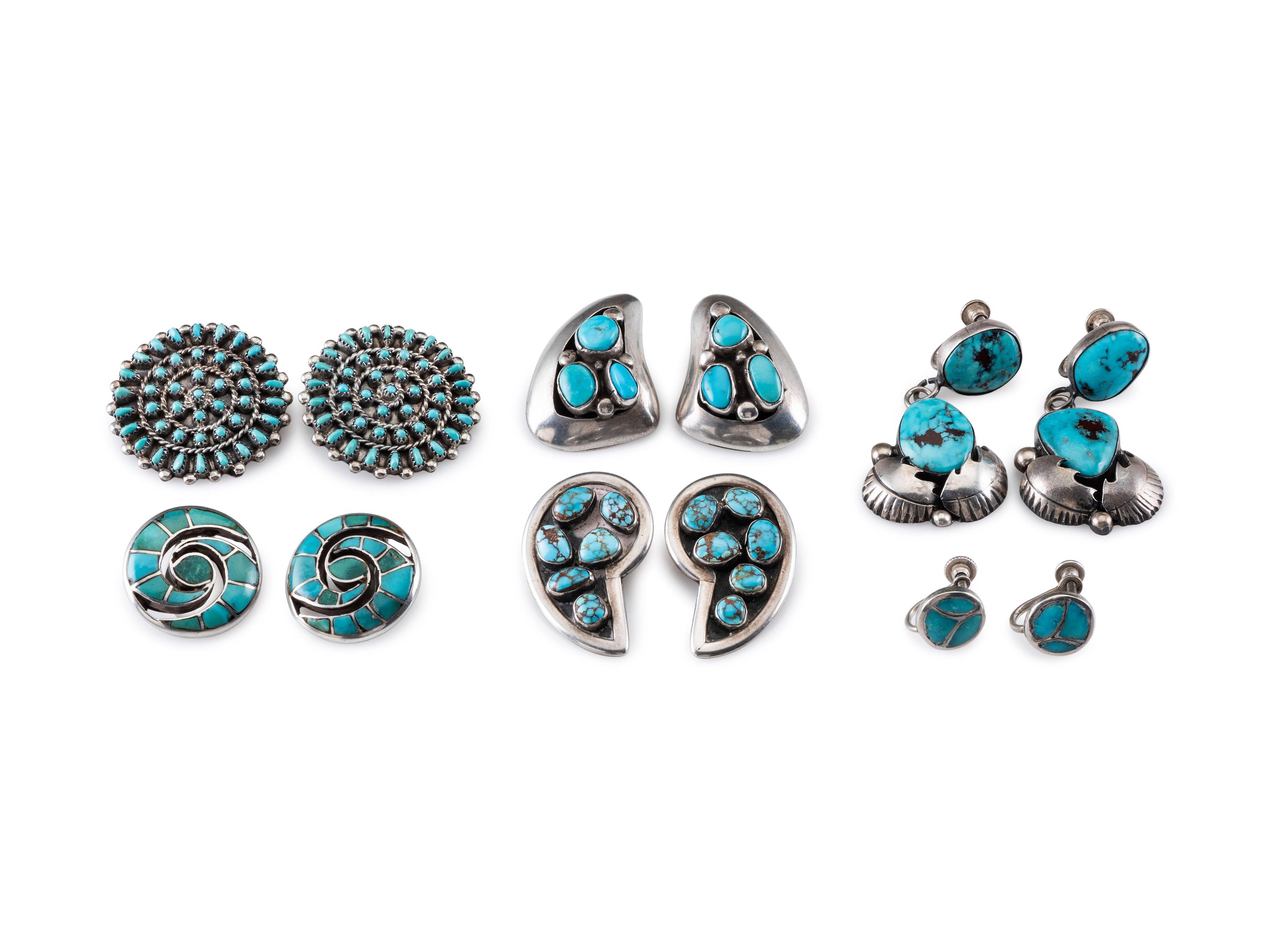 Navajo and Zuni Silver and Turquoise Earrings