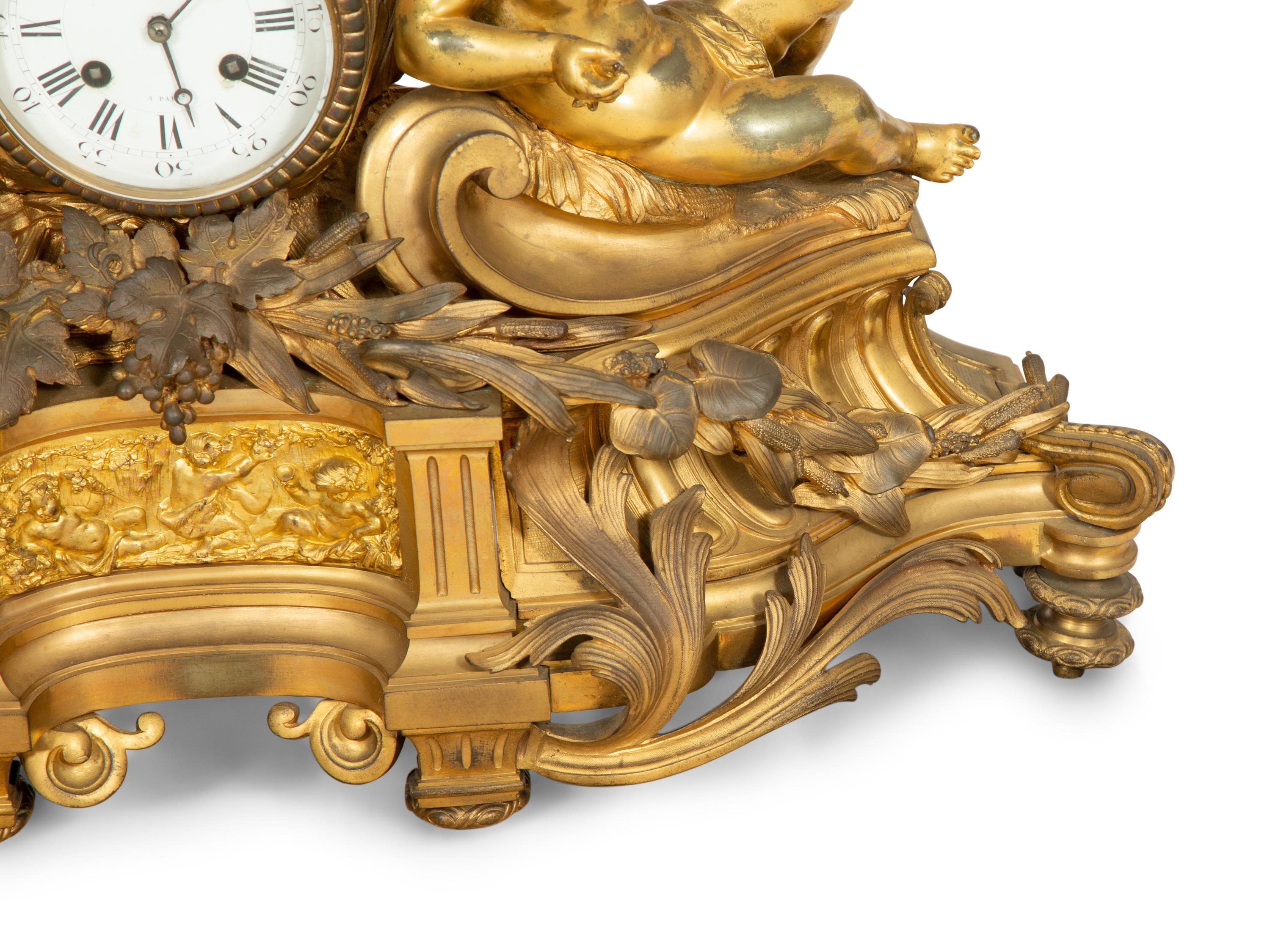 A Napoleon III Gilt Bronze Mantel Clock