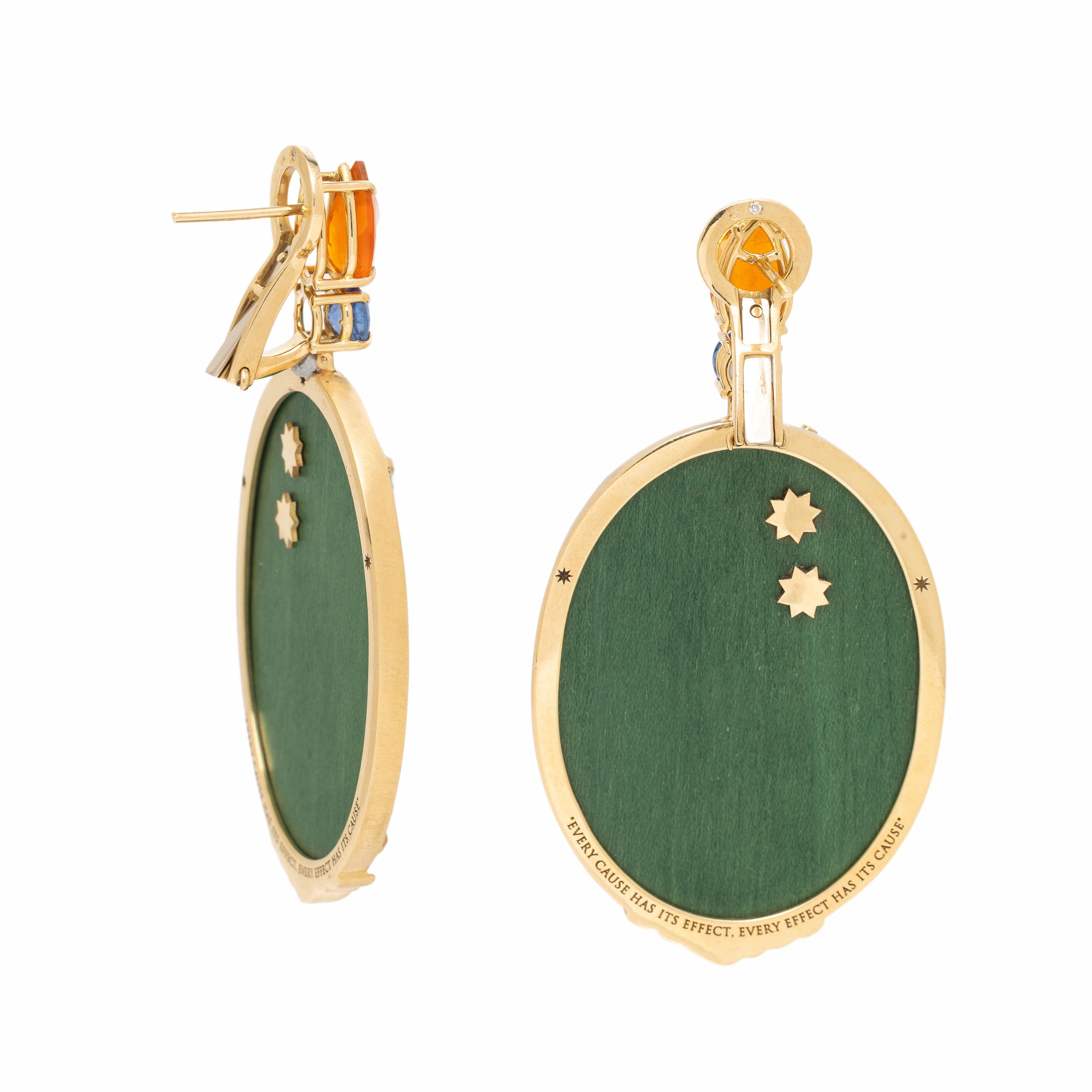 Silvia Furmanovich, Hand-Painted Miniature, Diamond, Topaz, and Sapphire 'Tibetan' Earrings