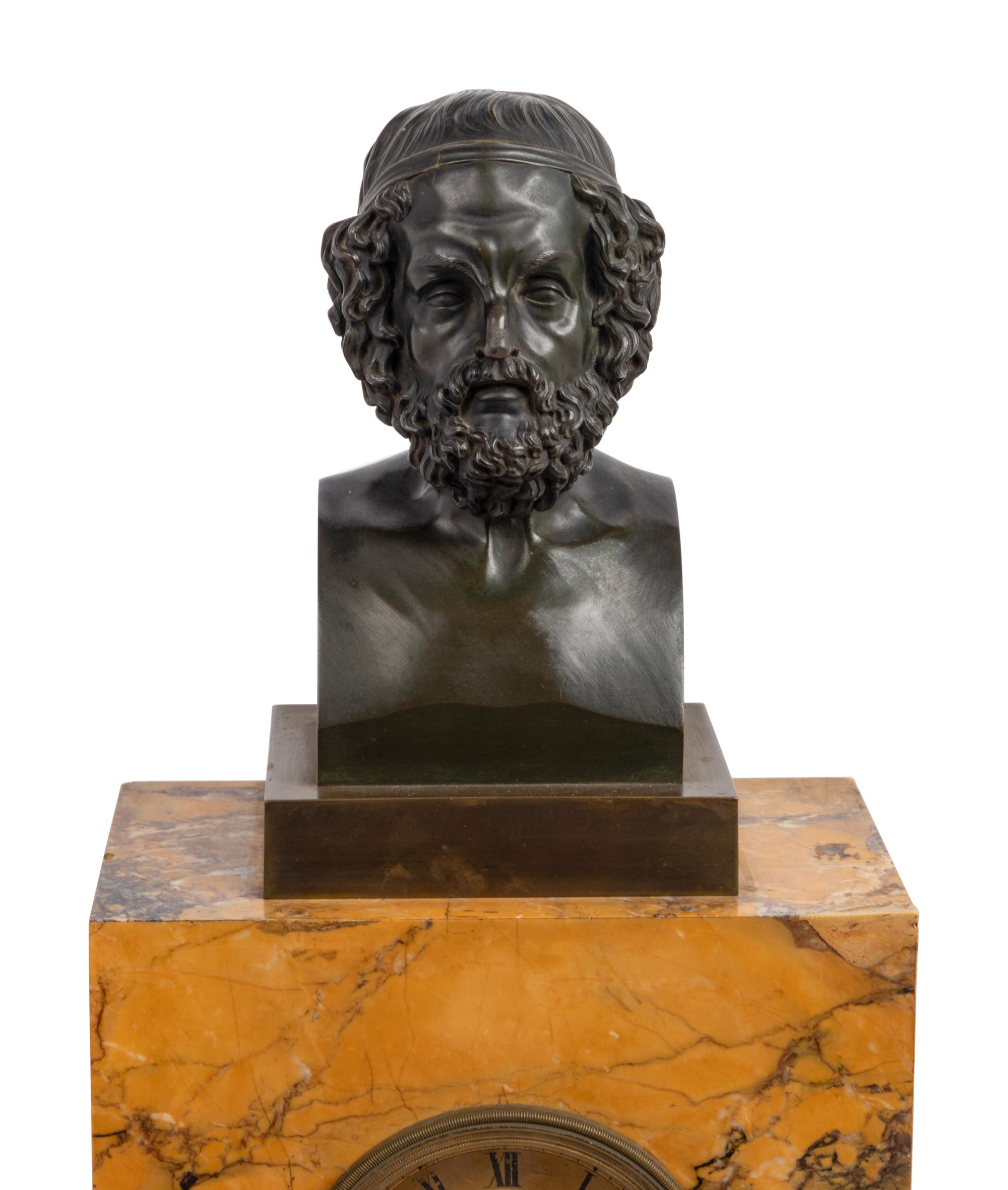A Louis Philippe Bronze and Sienna Marble Mantel Clock