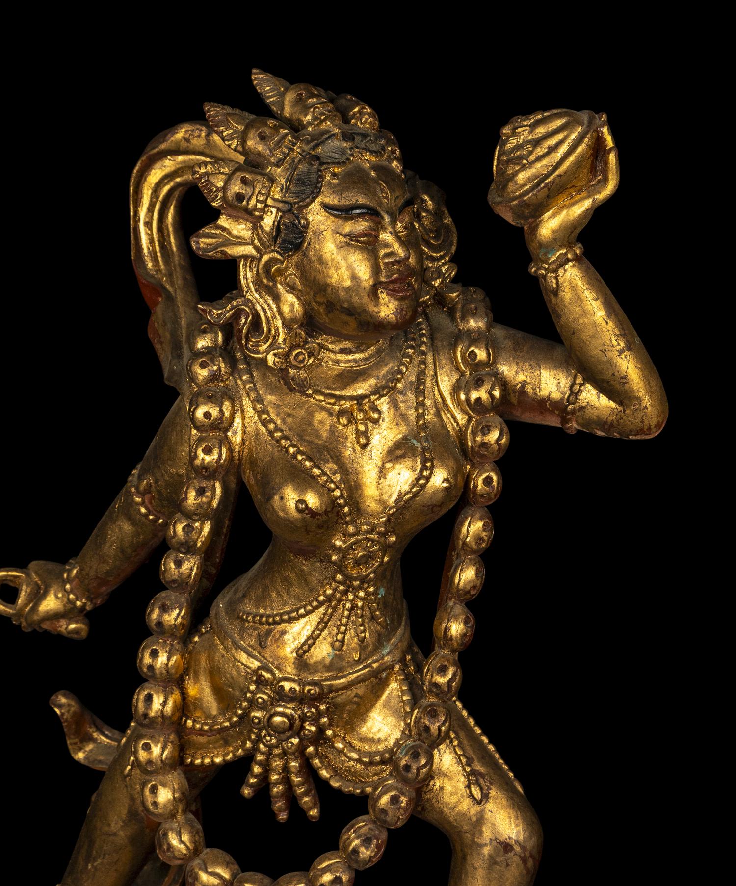 A Large Gilt and Red Lacquered Wood Figure of Vajrayogini