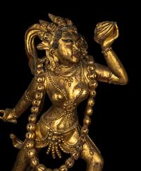 A Large Gilt and Red Lacquered Wood Figure of Vajrayogini