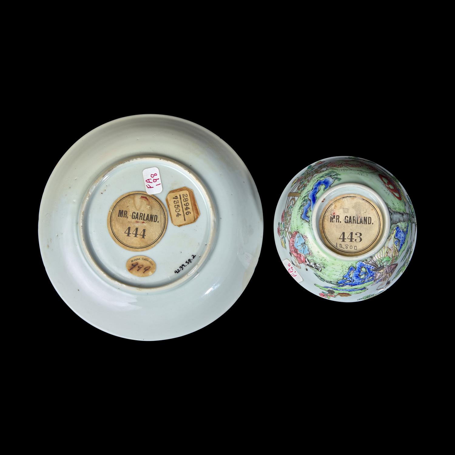 A Chinese Export Famille Rose Porcelain Tea Bowl and Saucer, ex. Garland and Morgan Collections, 18th Century 清中期 粉彩人物圖杯碟 Garland及摩根收藏