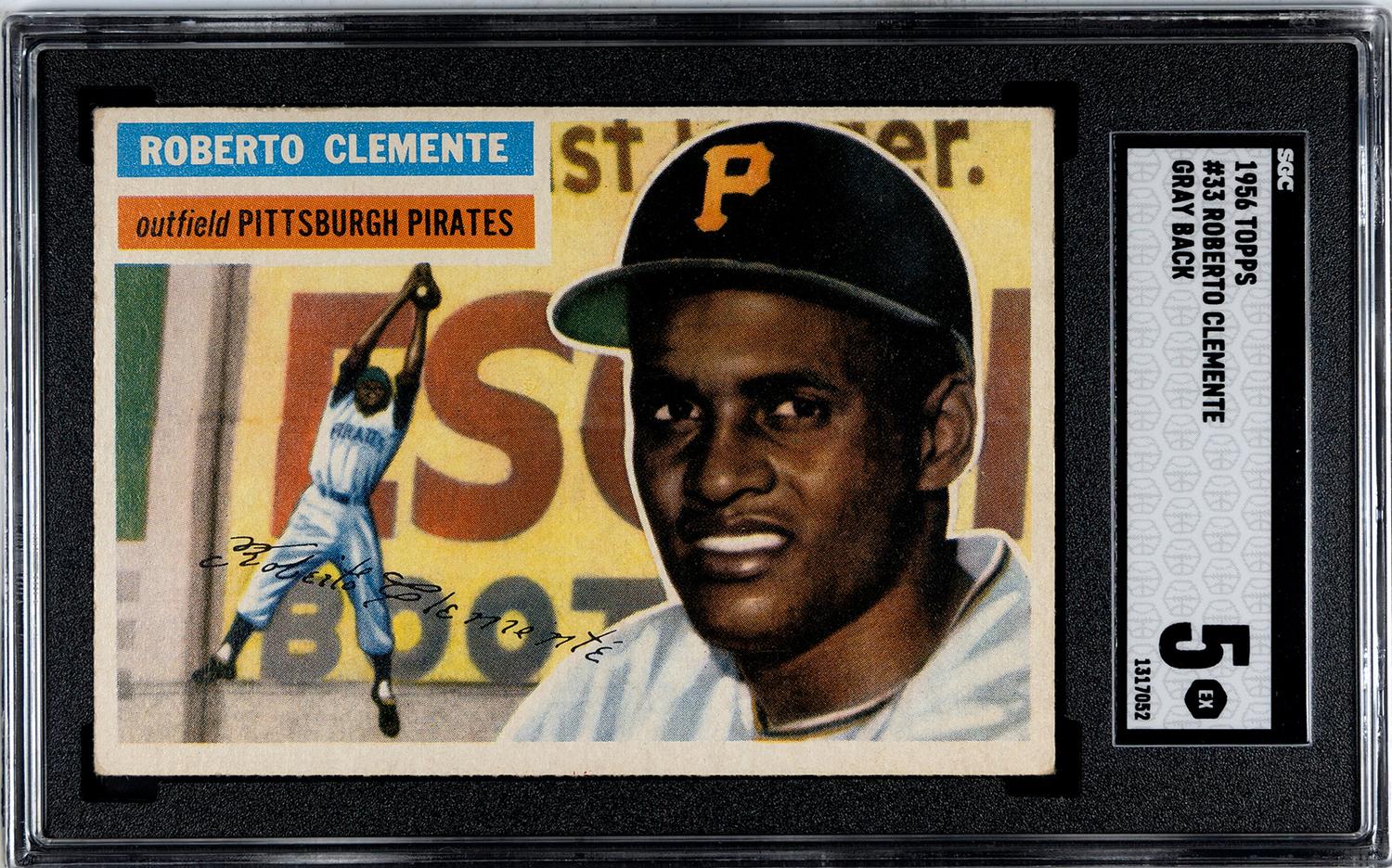 A 1956 Topps Roberto Clemente Gray Back Baseball Card No. 33 (SGC 5 EX)