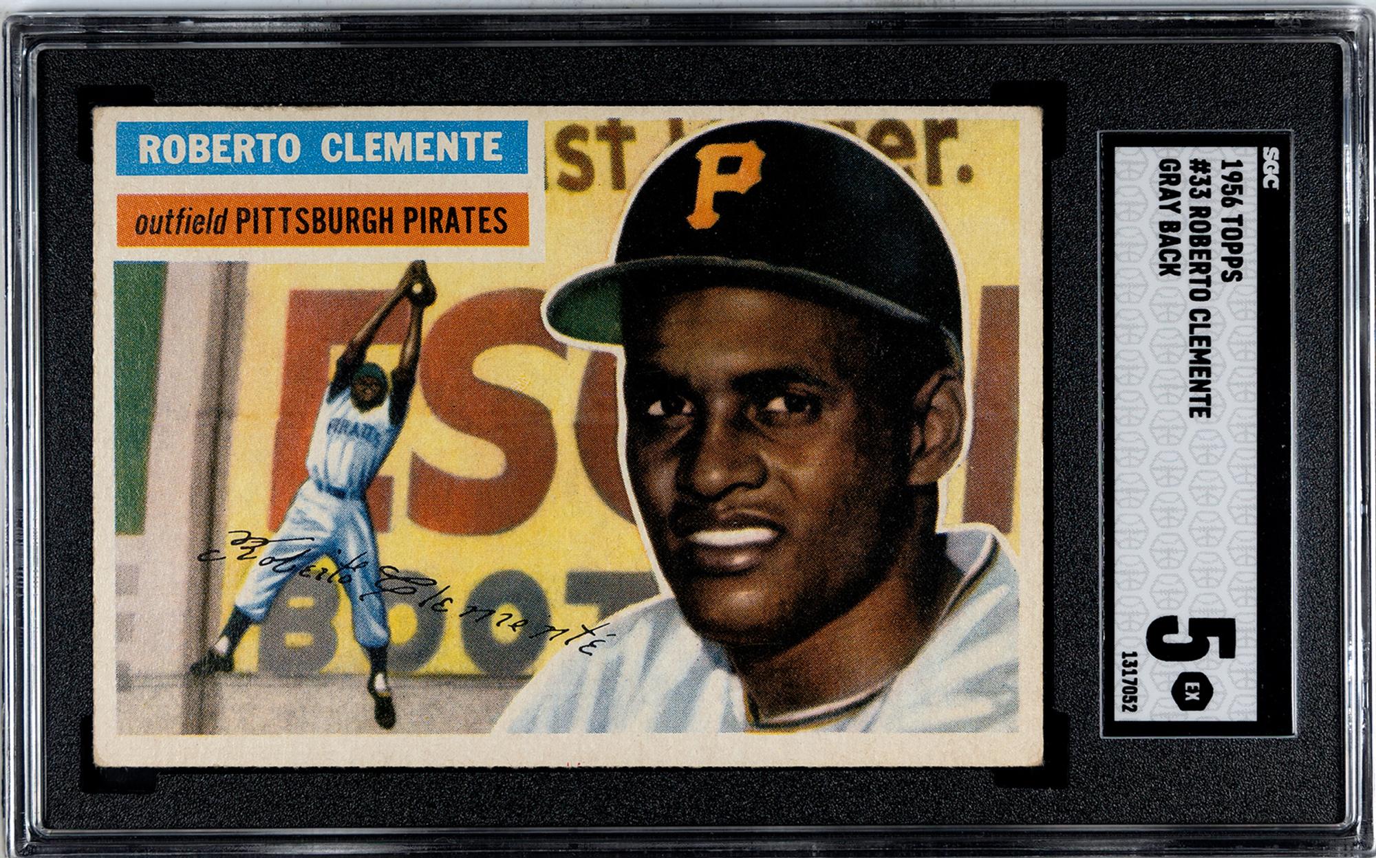 A 1956 Topps Roberto Clemente Gray Back Baseball Card No. 33 (SGC 5 EX)