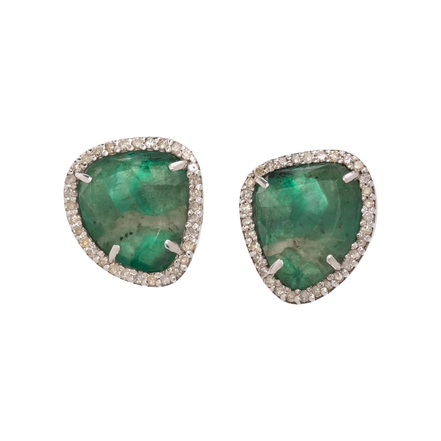 EMERALD SLICE AND DIAMOND EARRINGS