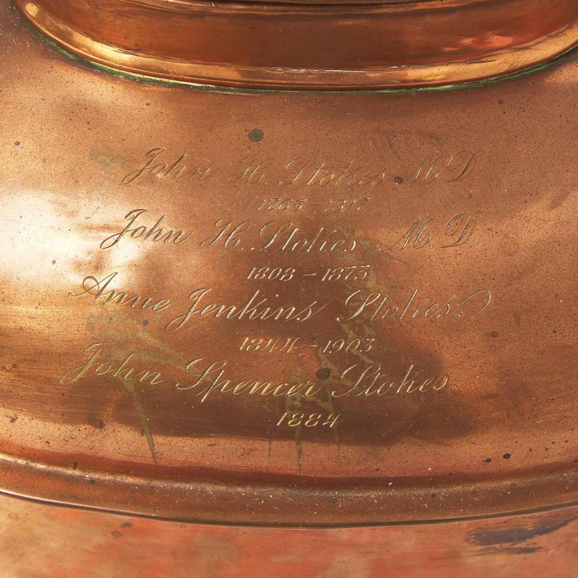 A copper kettle of Stokes Family interest Likely Philadelphia or Southeastern Pennsylvania, early 19th century