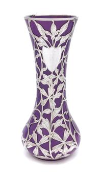 A Silver Overlay Glass Vase Height 12 inches.