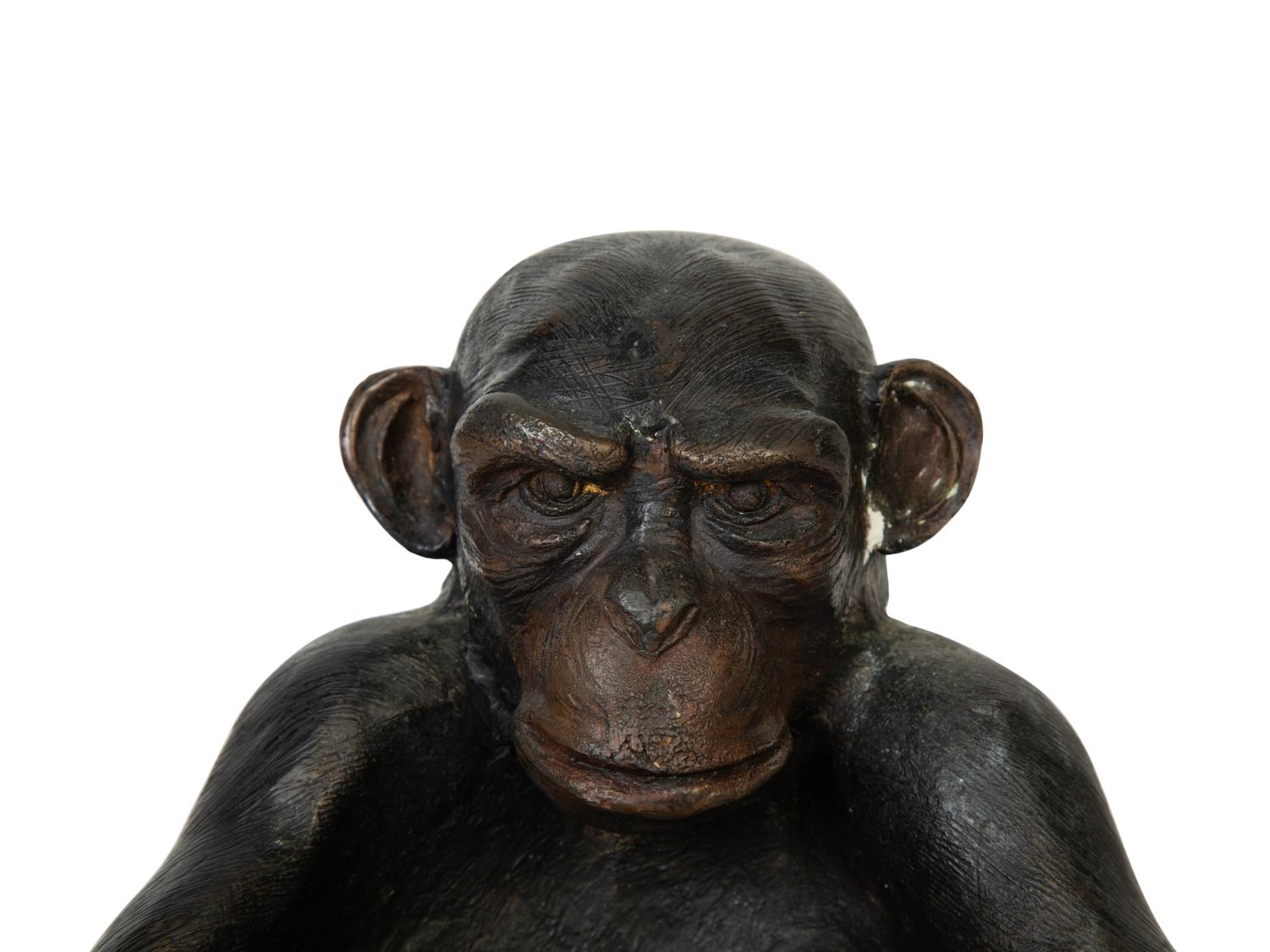 A Patinated Bronze Monkey Figural Offering Bowl — 19th/20th Century