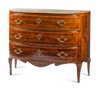 A Continental Walnut, Marquetry and Scagliola-Inset Commode