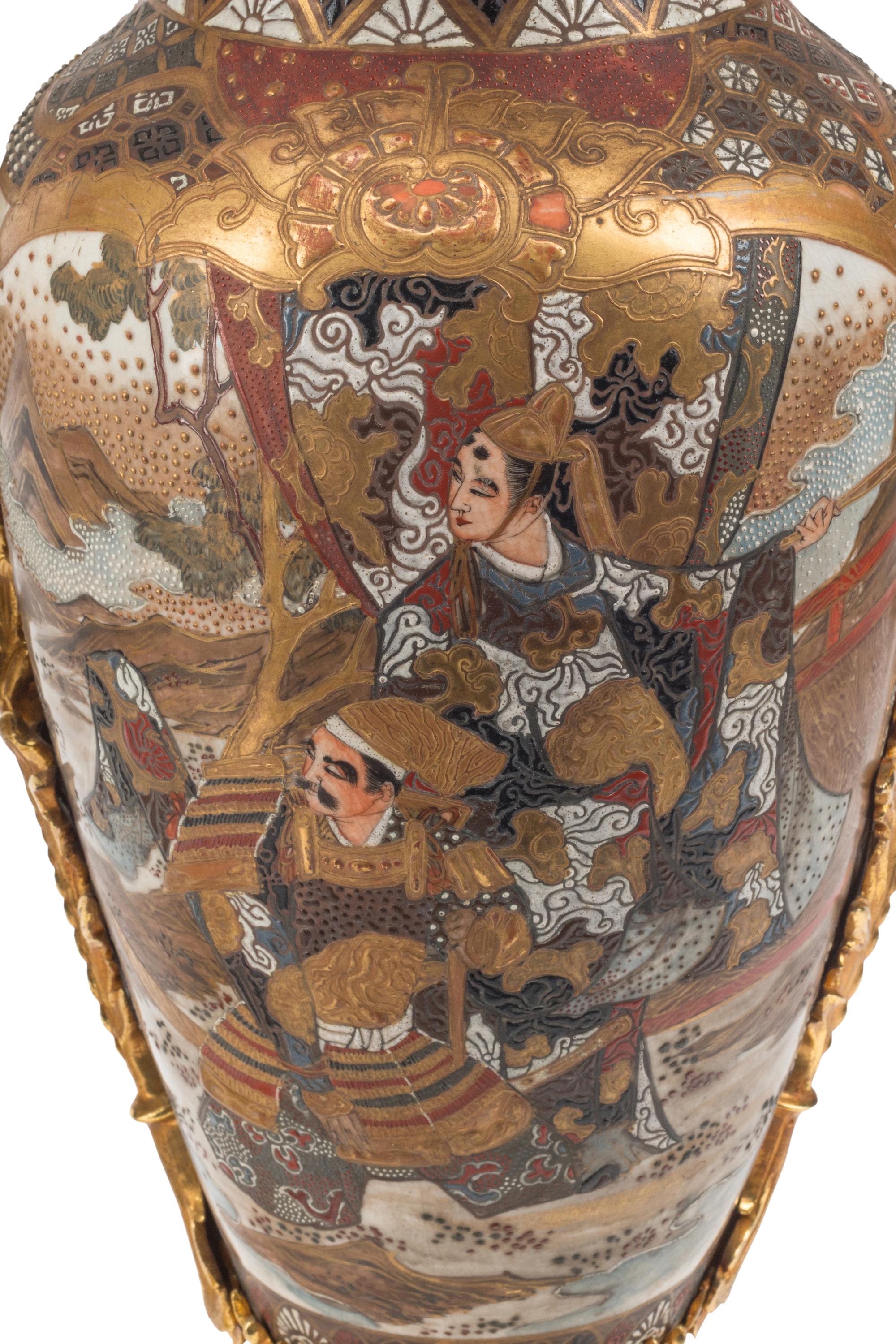 A Pair of Gilt Bronze Mounted Satsuma Porcelain Vases
