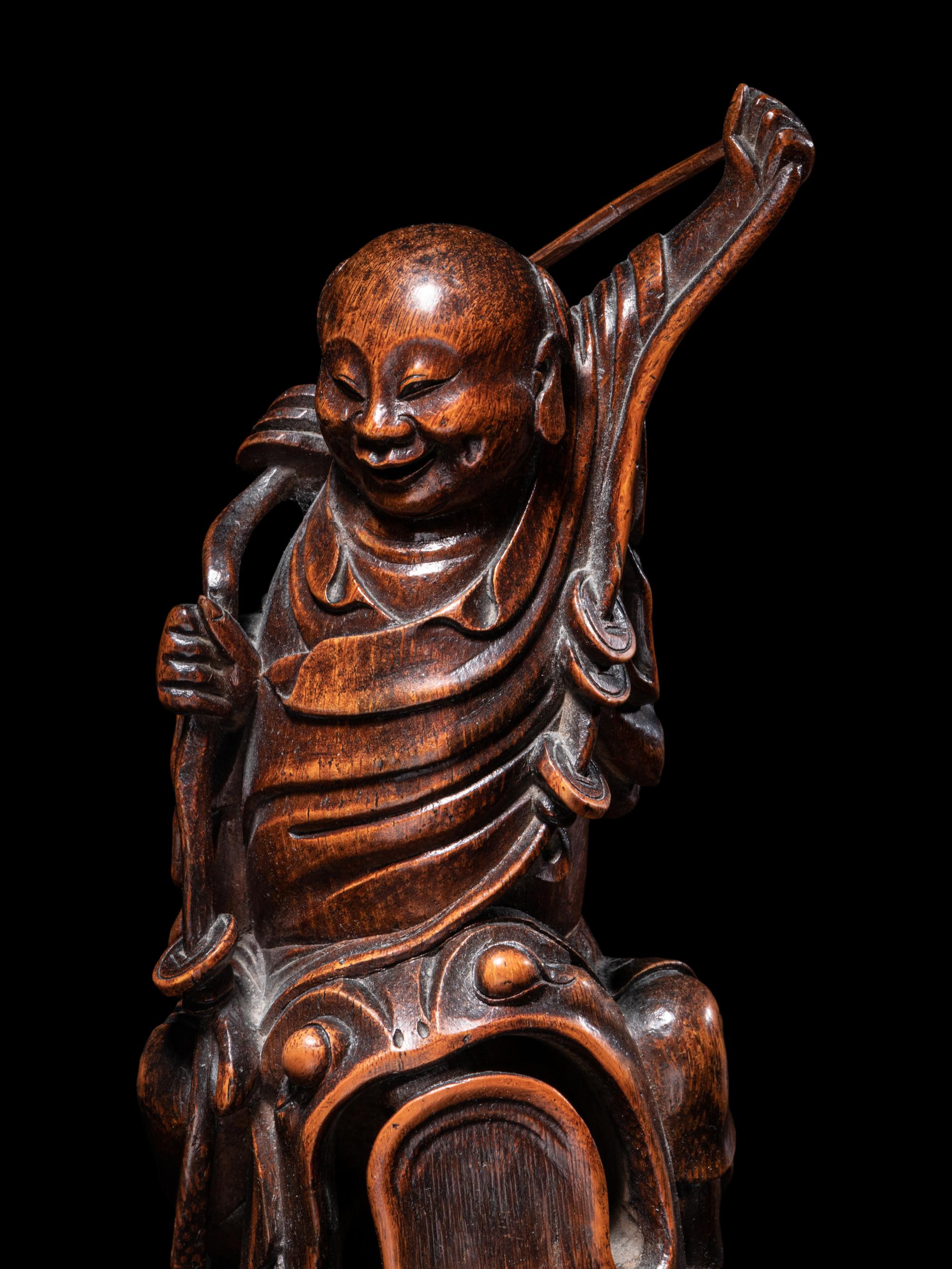 A Chinese Bamboo Figural Group of Immortal Liu Hai and Three-Legged Toad