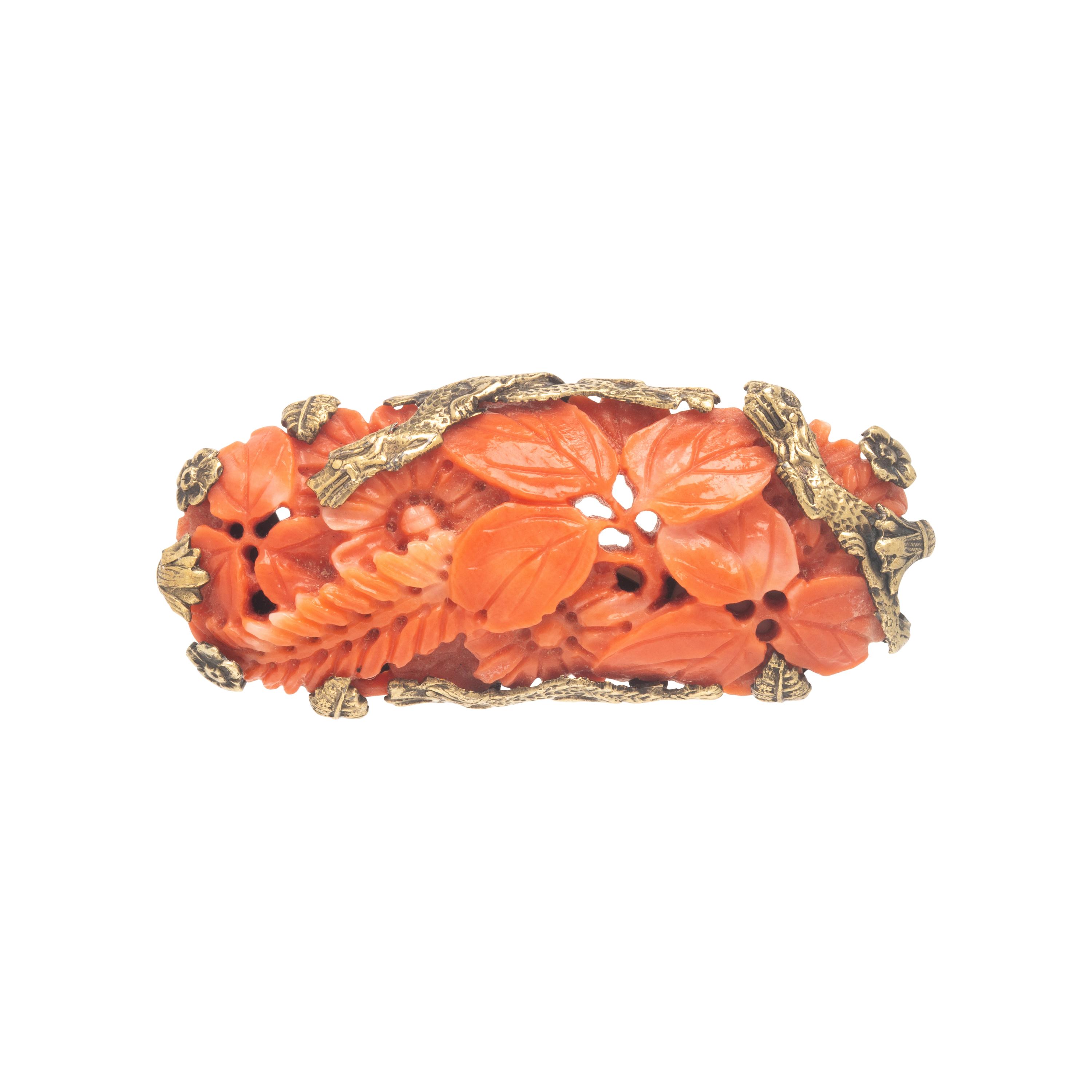 Coral and Yellow Gold Brooch