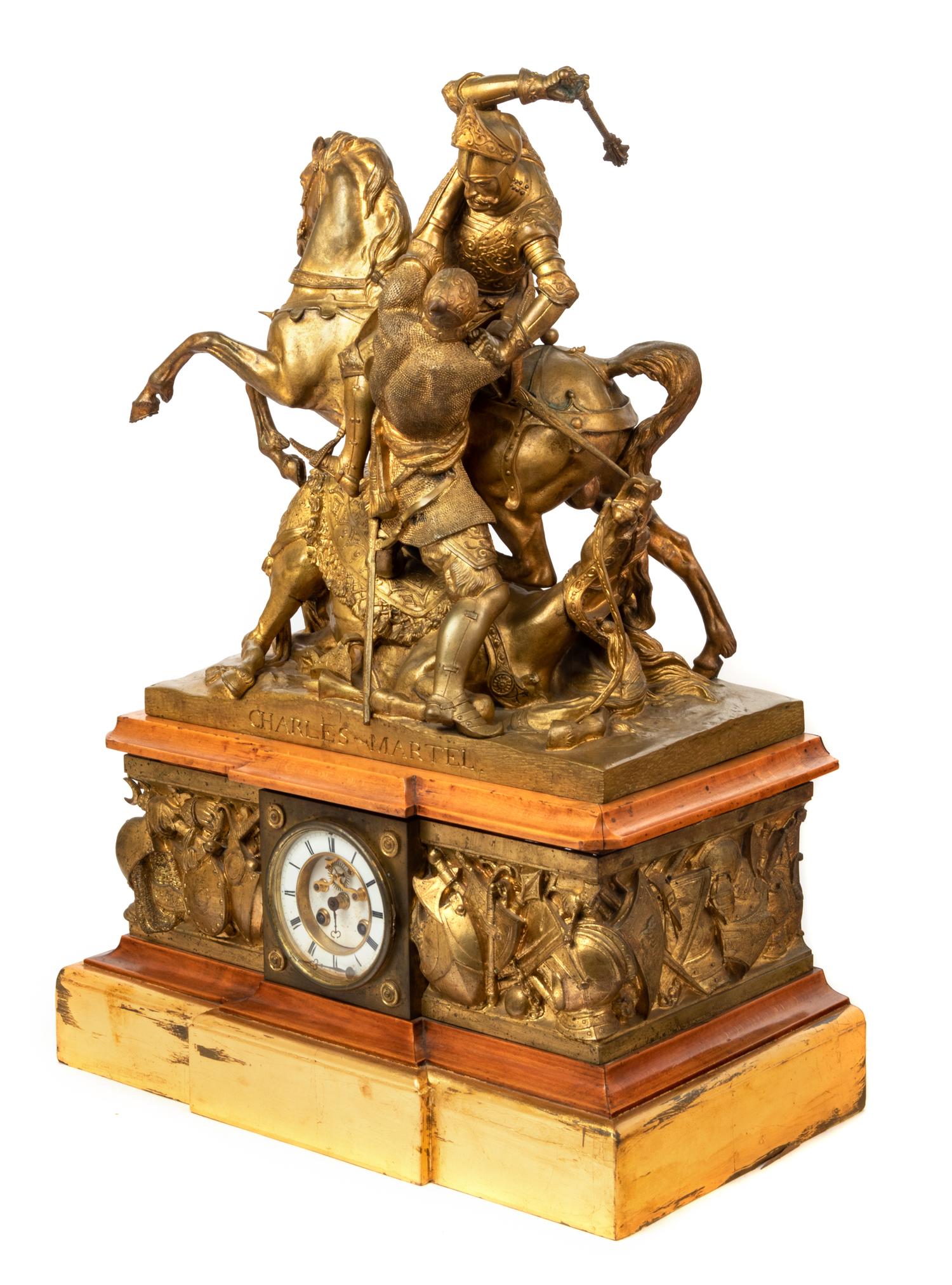 A Large French Gilt Bronze Figural Mantel Clock After Jean-François-Théodore Gechter (1796-1844)
