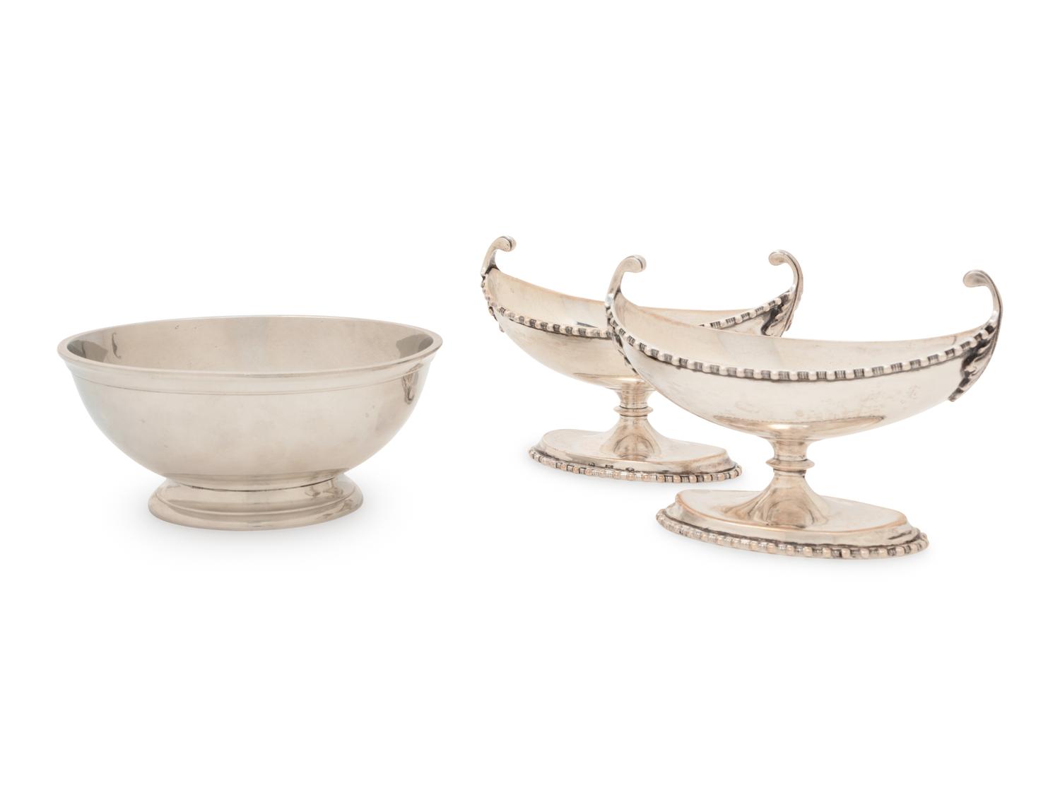 A Group of Three Silvered-Metal Table Articles