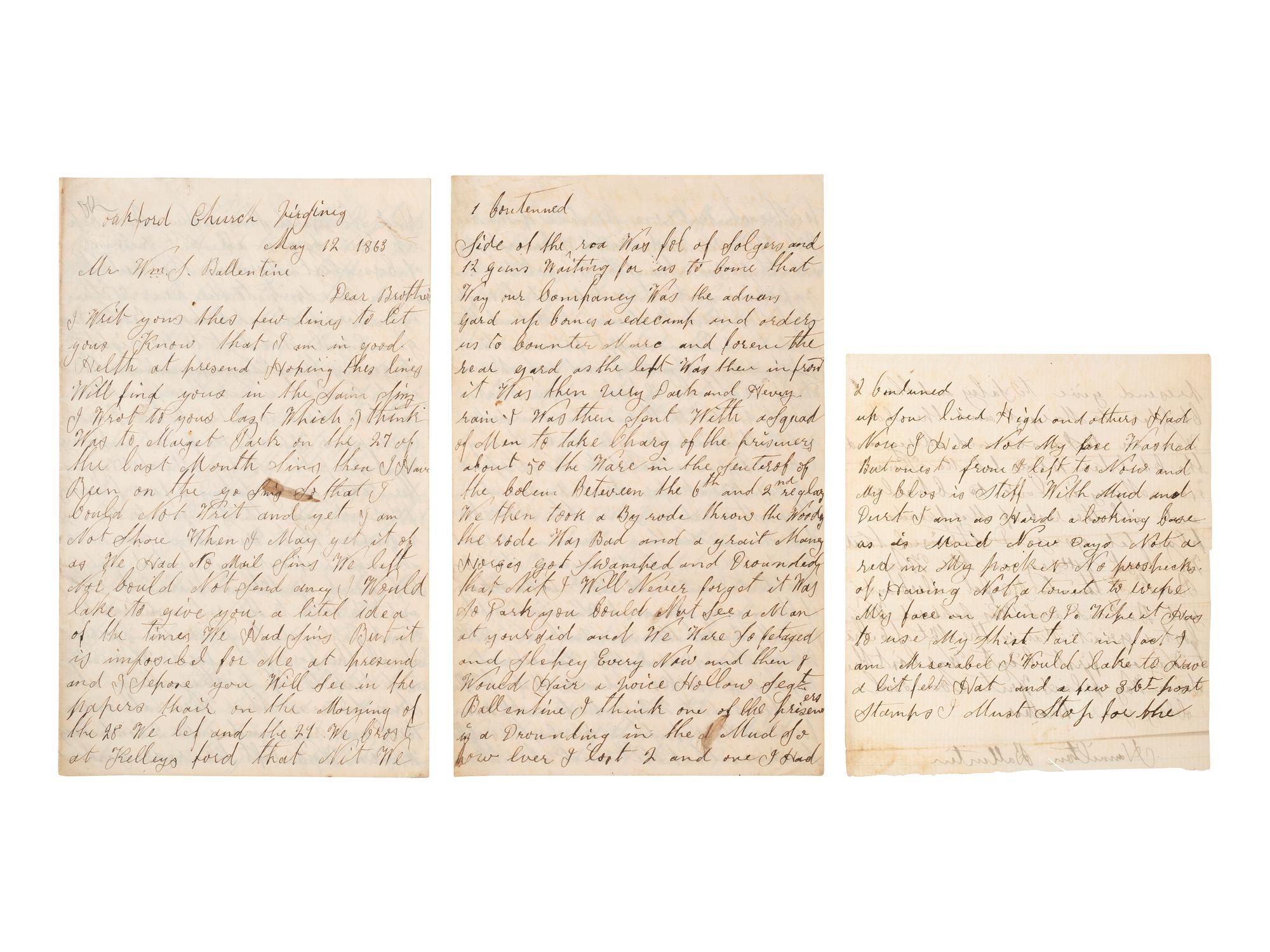 [CIVIL WAR]. Manuscript archive of Sergeant Hamilton Ballentine (1833-1920), Co. K, 6th Pennsylvania Cavalry, "Rush's Lancers," featuring battle content from key engagements and descriptions of "Sheridan's Raiders."