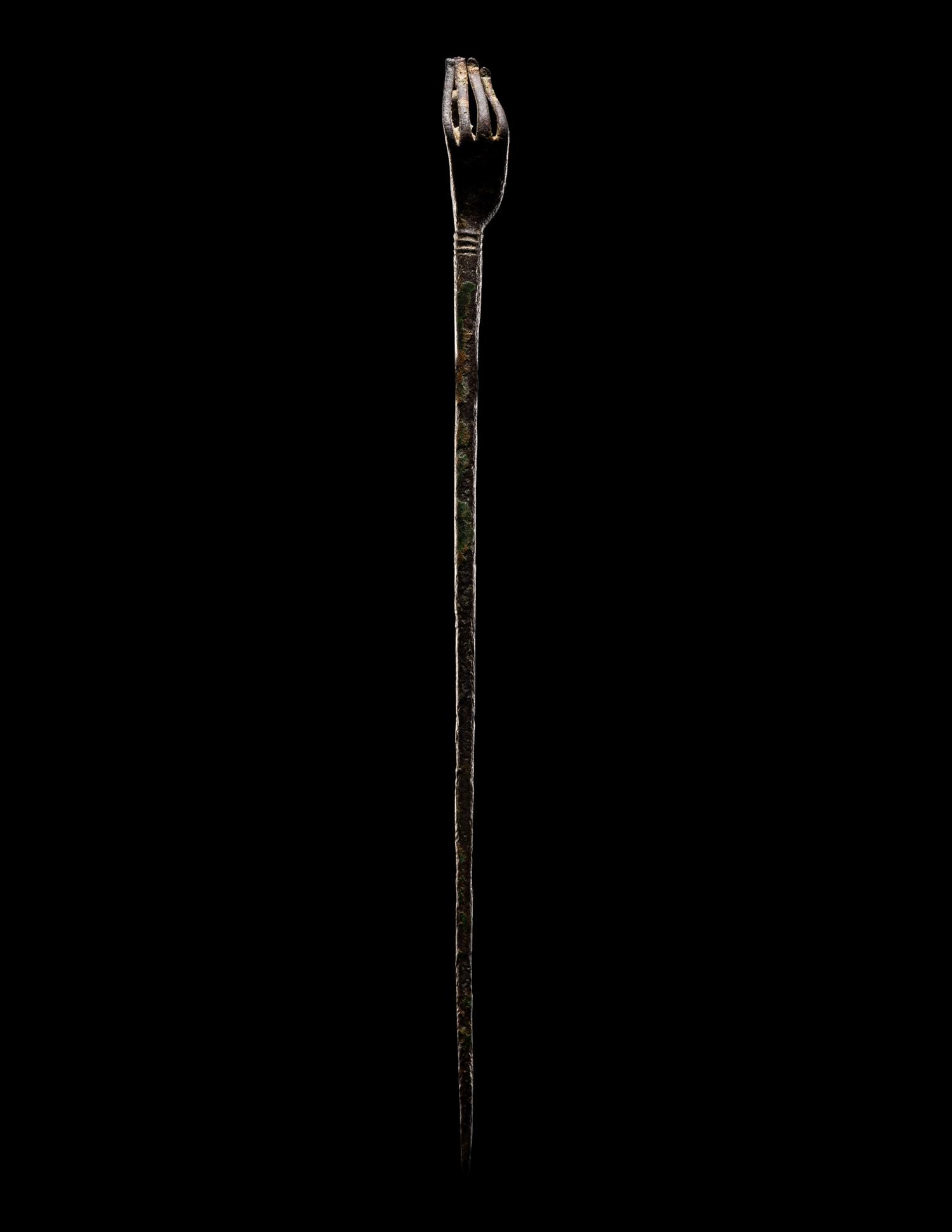 A Roman Bronze Asparagus and a Roman Bronze Hand Pin