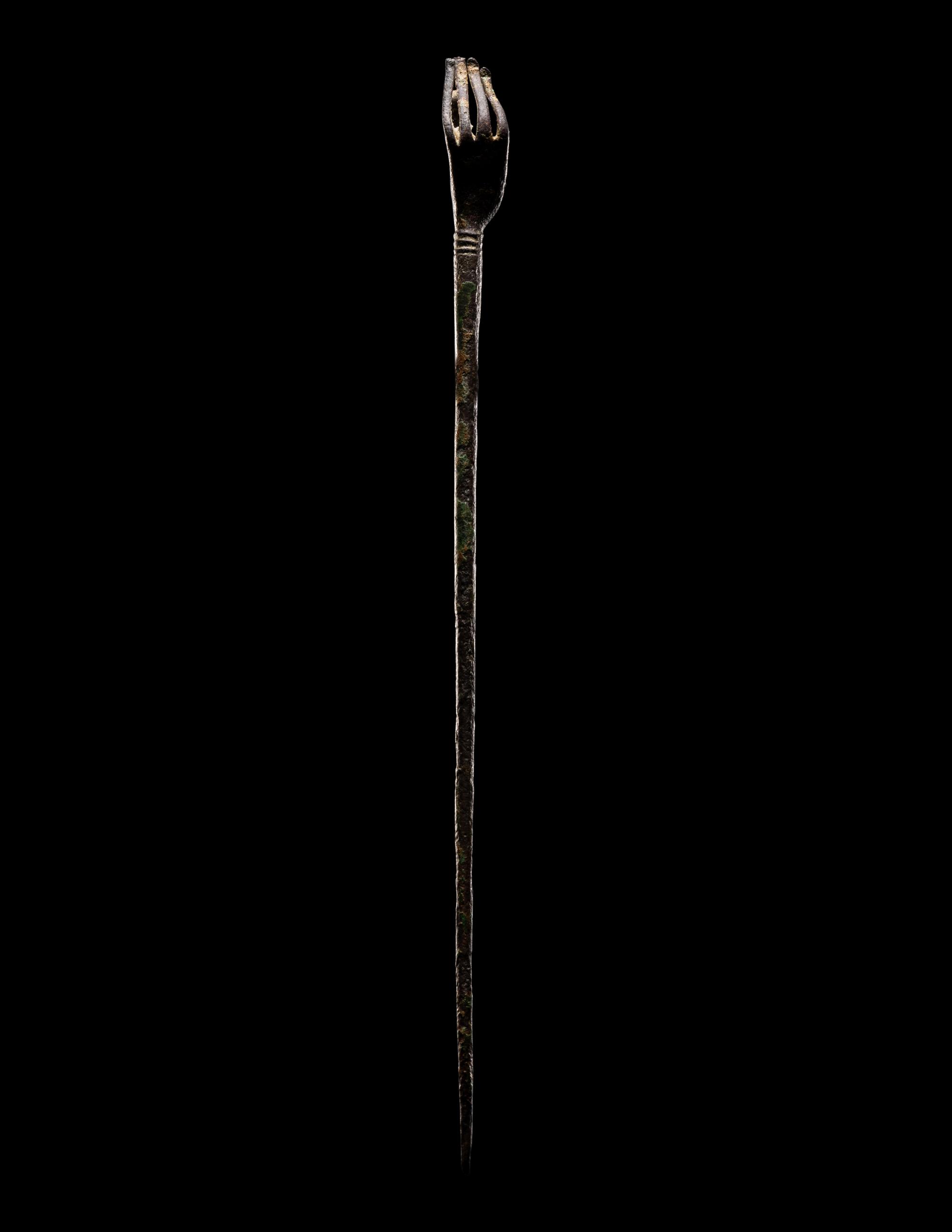 A Roman Bronze Asparagus and a Roman Bronze Hand Pin