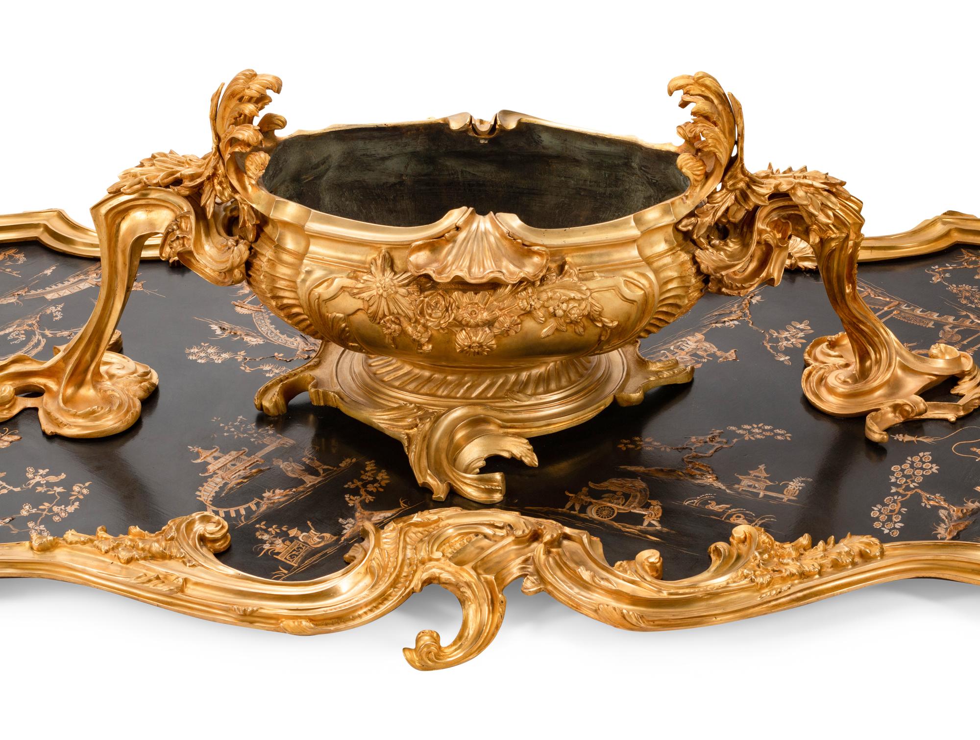 A Louis XV Style Gilt Bronze and Chinoiserie Painted Table Centerpiece