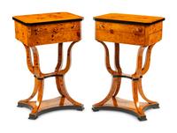 A Pair of Biedermeier Style Part-Ebonized Burlwood Side Tables