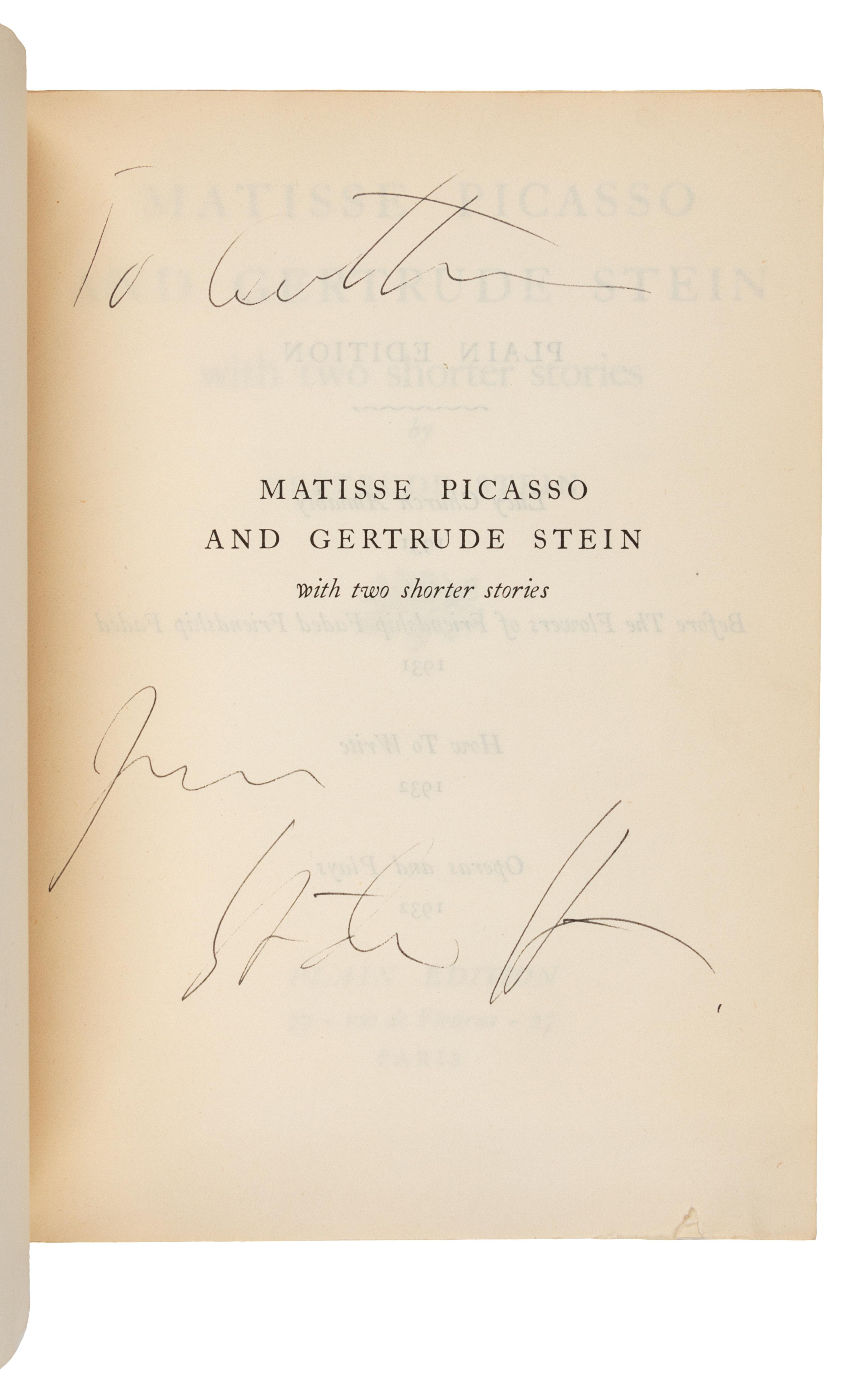 STEIN, Gertrude (1874-1946). Matisse Picasso and Gertrude Stein. Paris: Plain Edition, 1933.