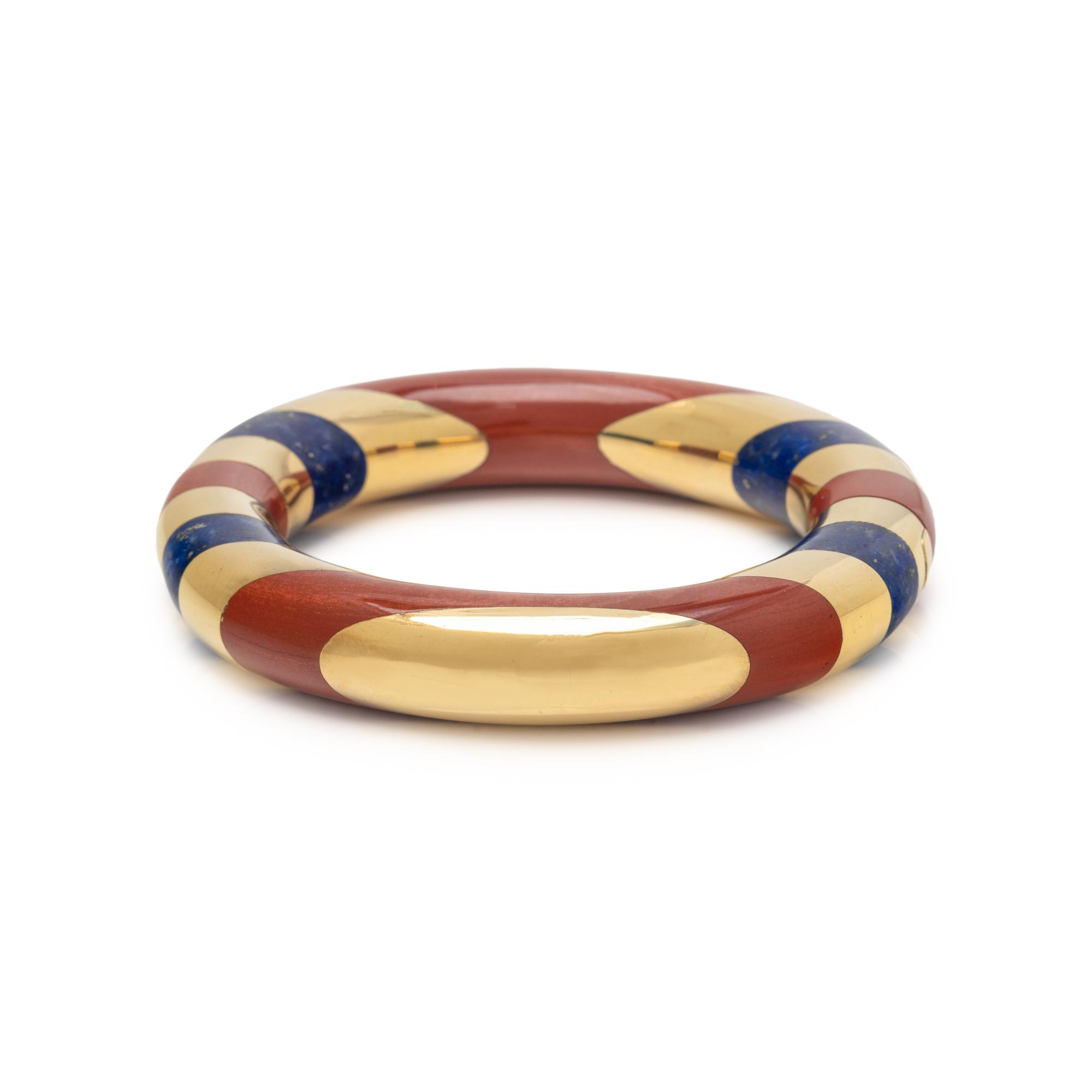 TIFFANY & CO., ANGELA CUMMINGS, YELLOW GOLD, LAPIS LAZULI AND JASPER BANGLE BRACELET