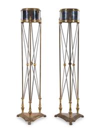 A Pair of Silvered and Gilt Brass Jardinière Stands in the Style of Maison Jansen