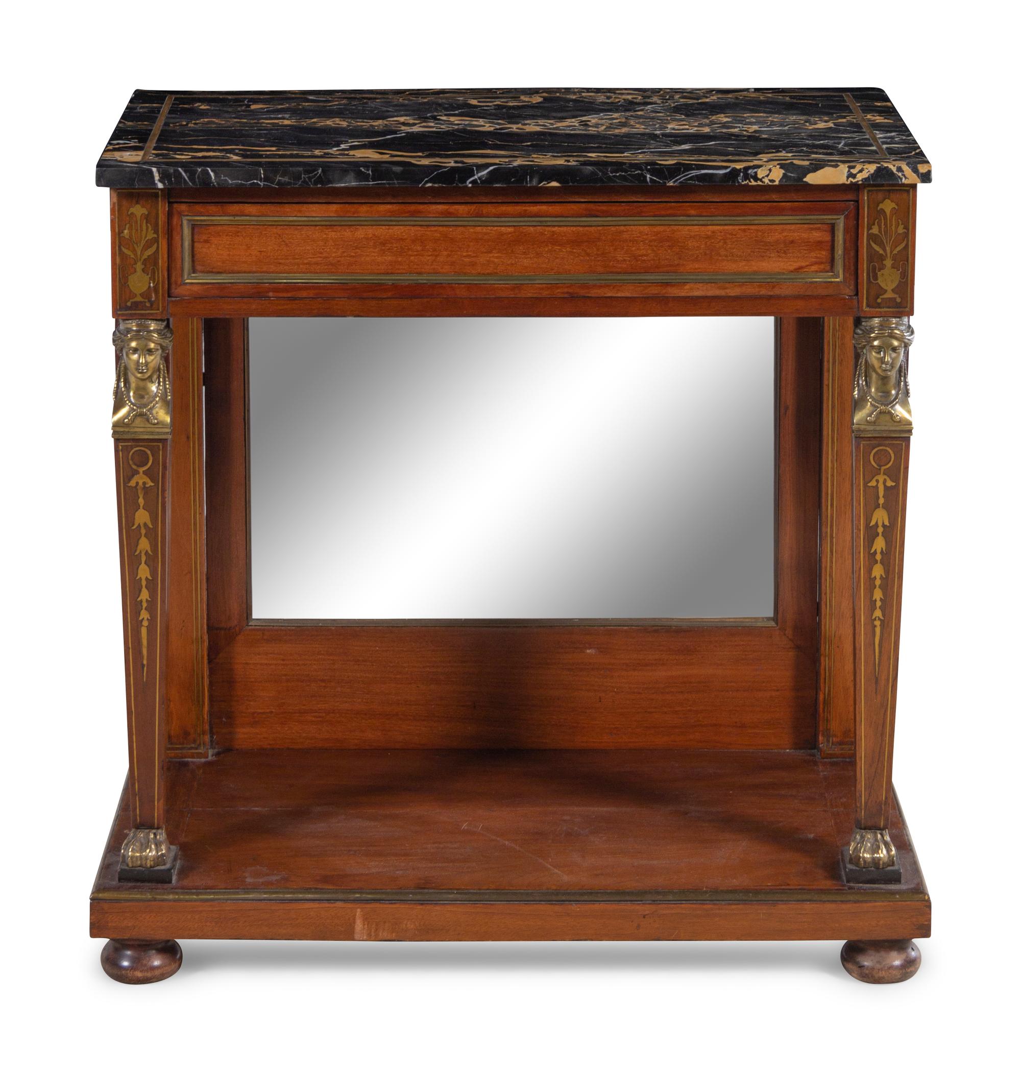 An Empire Gilt Bronze Mounted Mahogany Marble-Top Pier Table