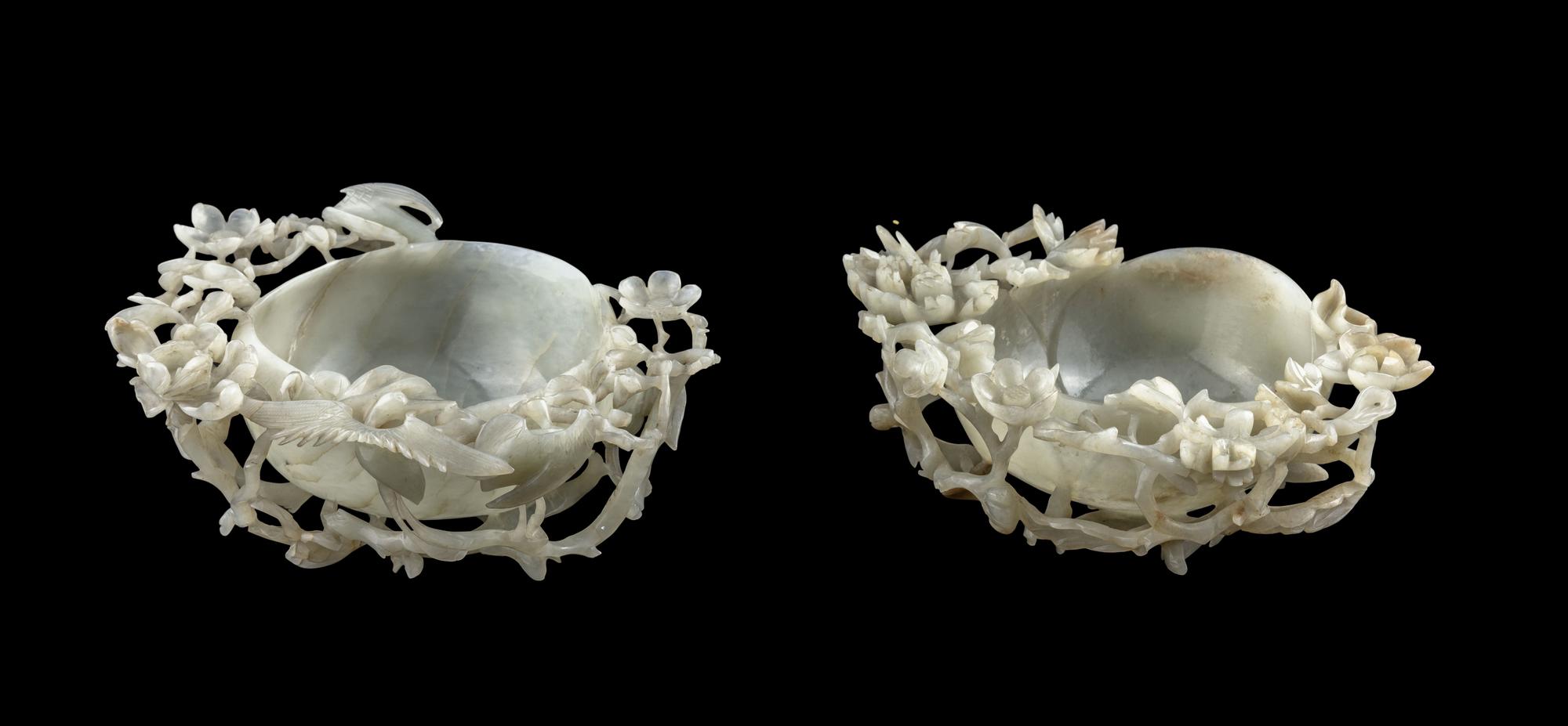 A Pair of Chinese Pale Celadon Jade Brush Washers, Xi