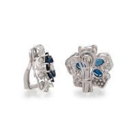 SAPPHIRE AND DIAMOND FLOWER EARCLIPS