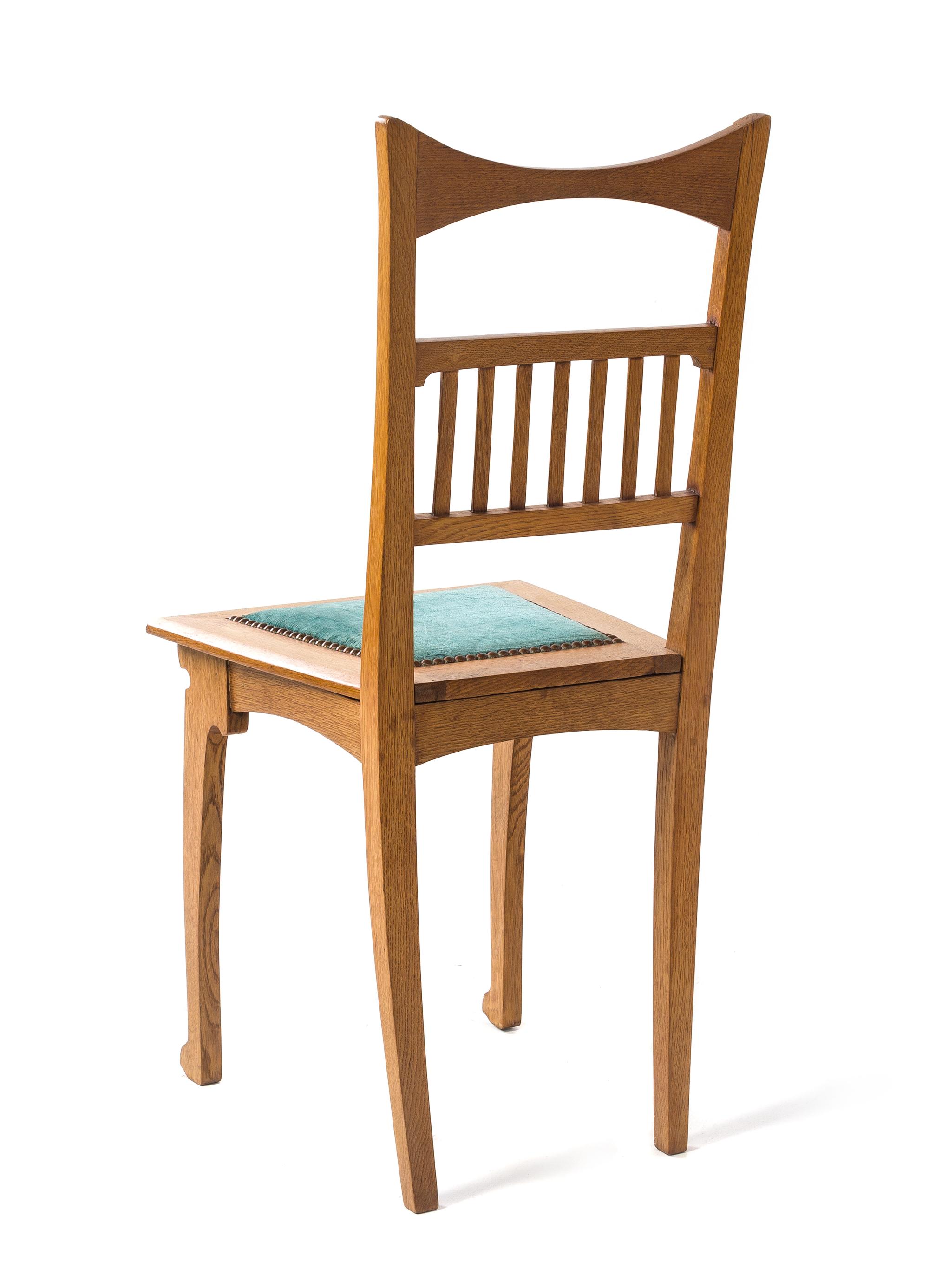 A Belgian Art Nouveau Table and Chair Height of table 29 3/8 x width 35 1/2 x depth 23 1/4 inches. — FIRST HALF 20TH CENTURY