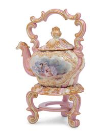 A Vienna Style Porcelain Kettle on Warming Stand