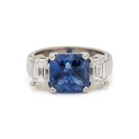PLATINUM, SAPPHIRE, AND DIAMOND RING