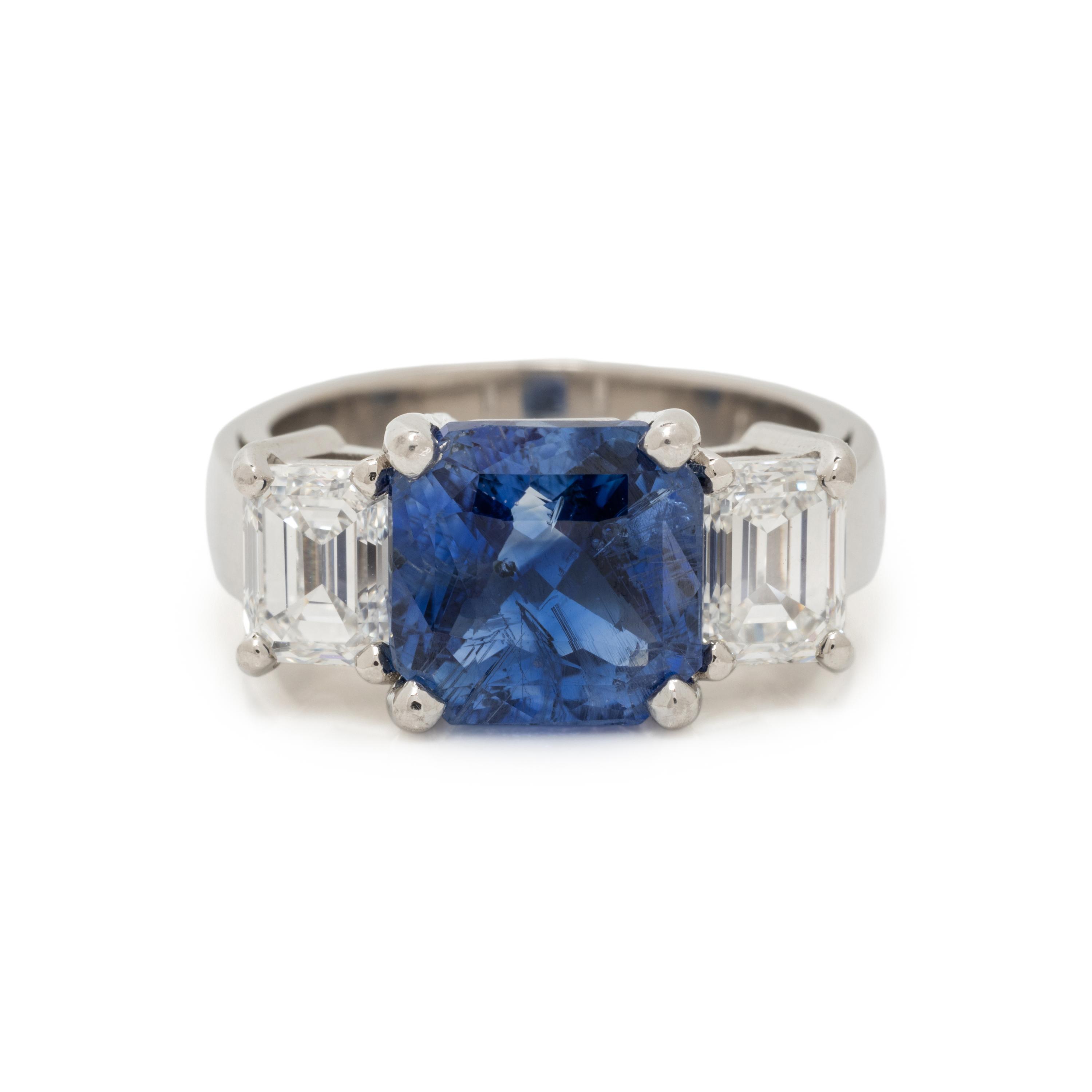 PLATINUM, SAPPHIRE, AND DIAMOND RING