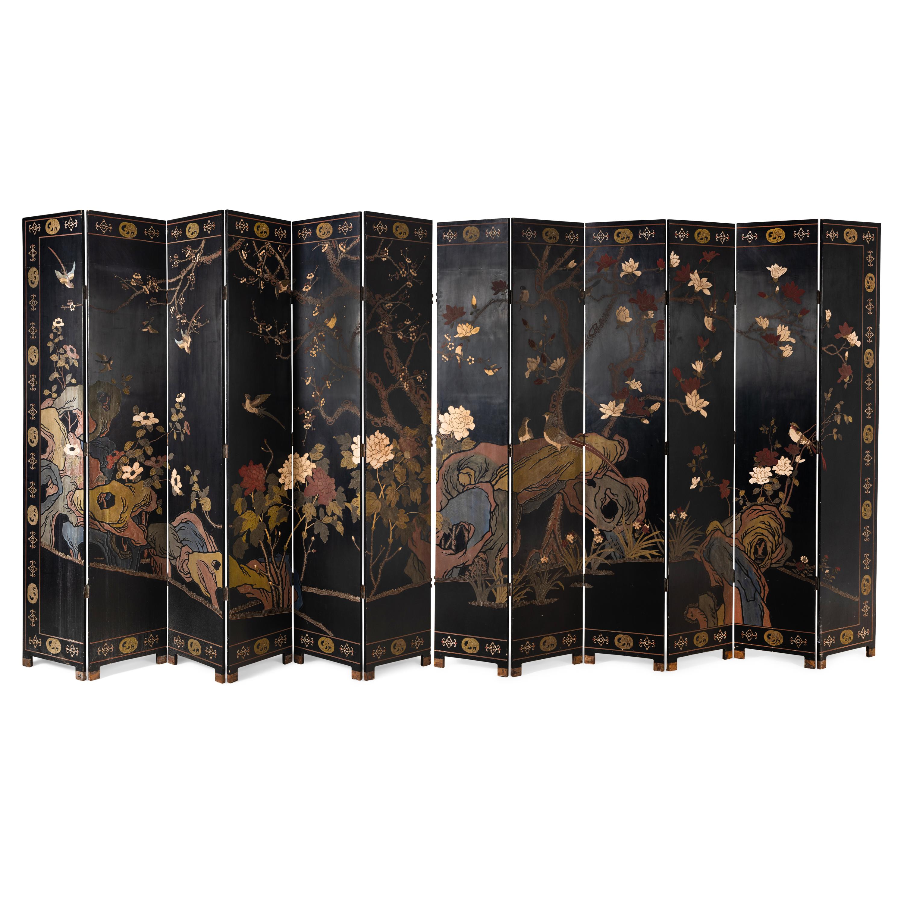 A Chinese Lacquer Twelve-Panel Floor Screen
