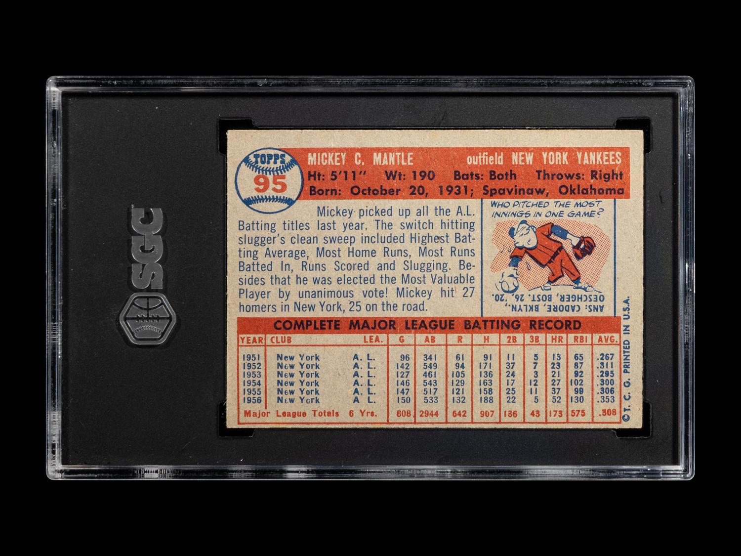 A 1957 Topps Mickey Mantle Baseball Card No. 95 (SGC 4.5 VG/EX+)