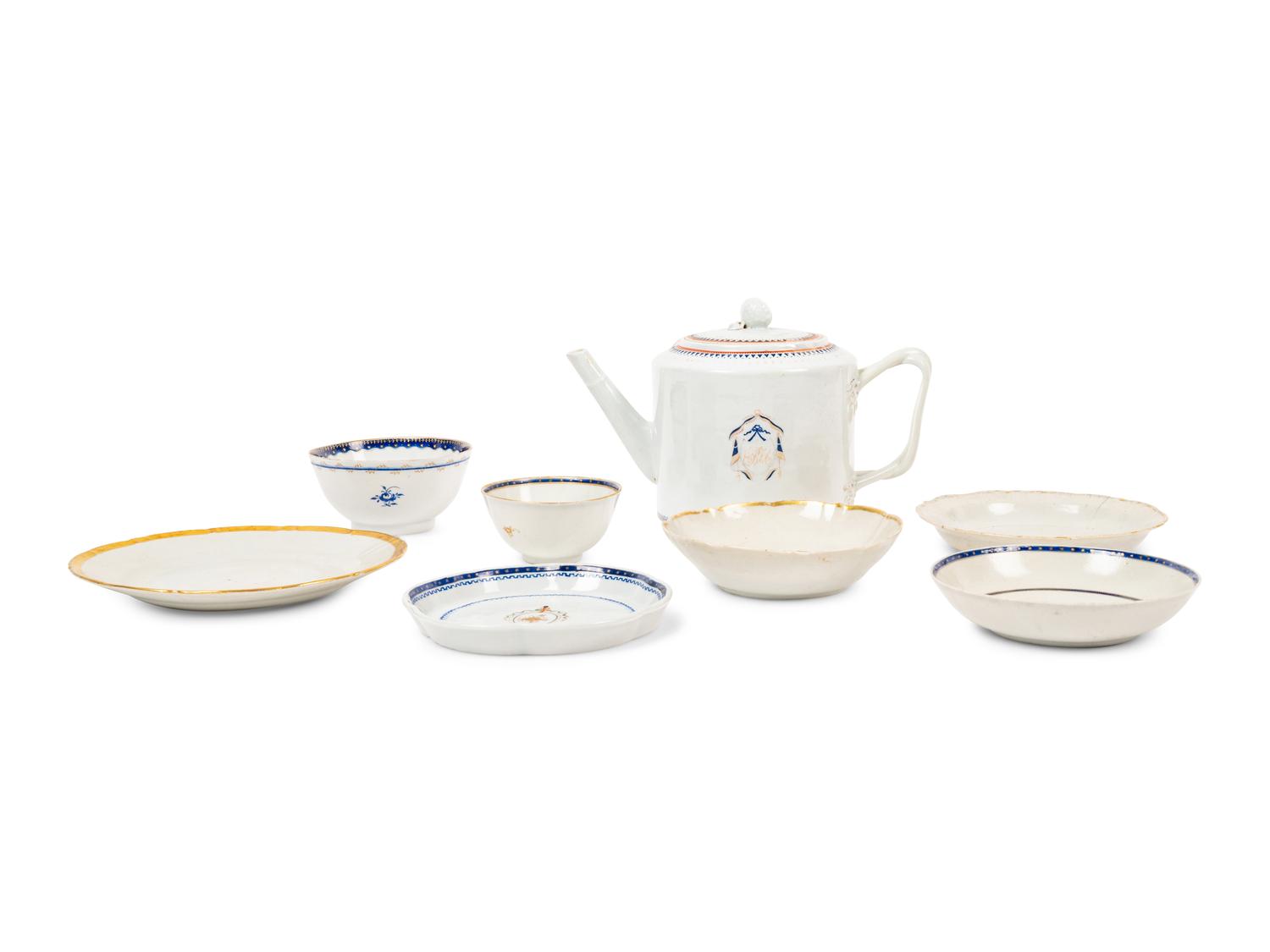 Eight Chinese Export Porcelain Tea Wares