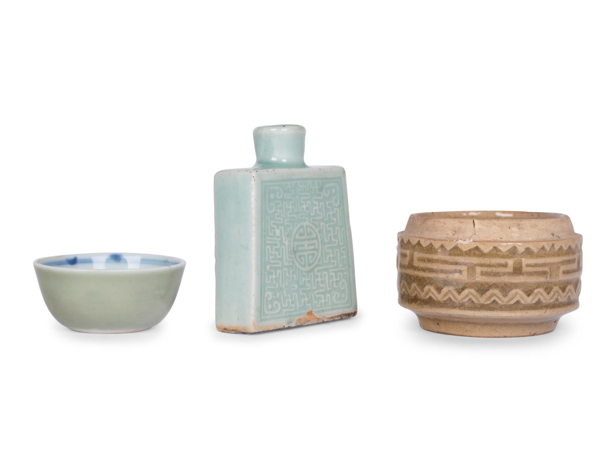 Three Chinese Celadon Glazed Porcelain Articles