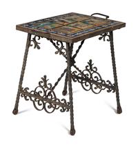 A Mizner Wrought Iron Side Table with Inset Spanish Tile Top