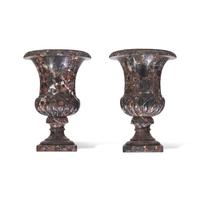 A Pair of Large Neoclassical Style Marble Urns