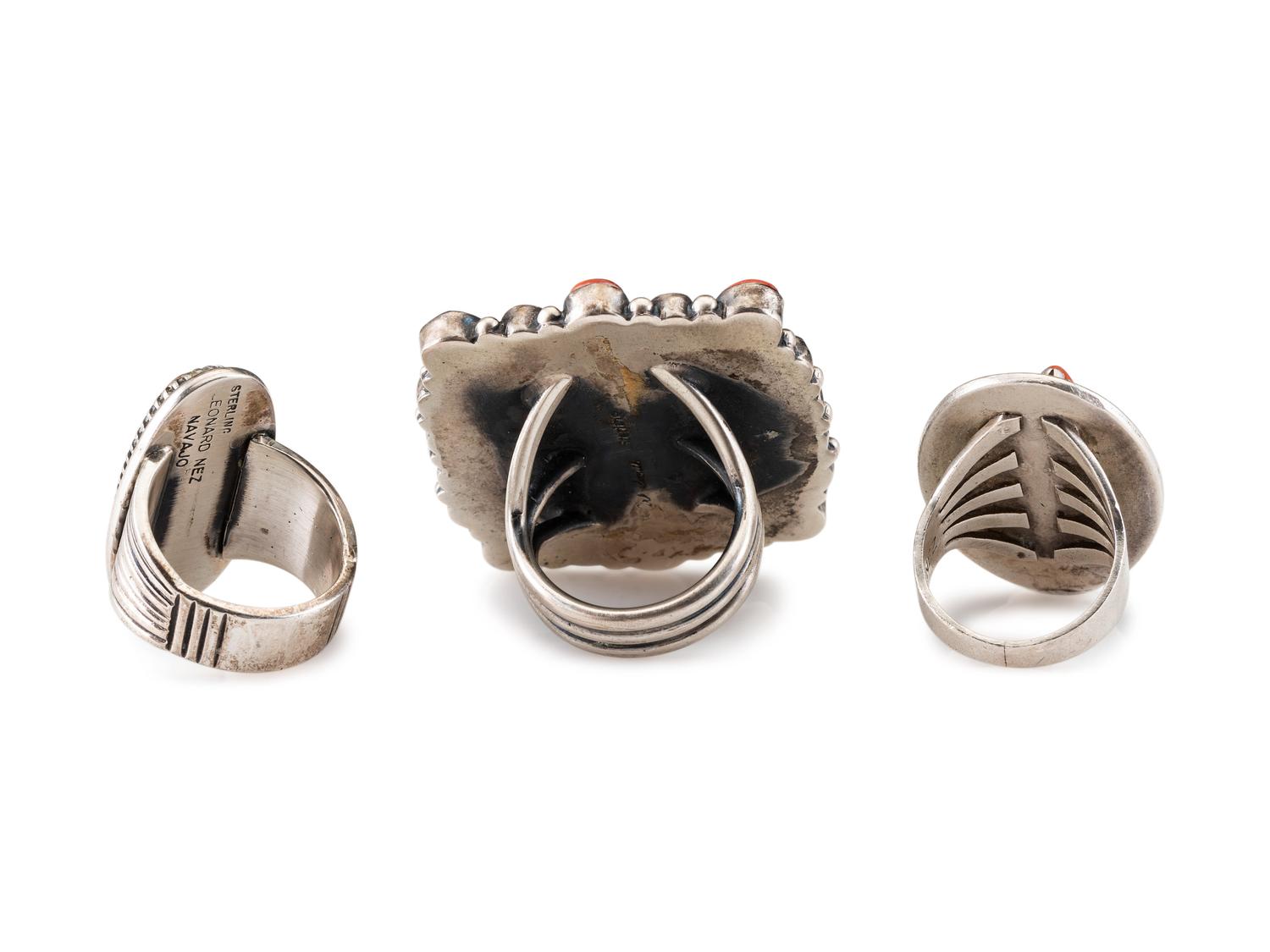 Sterling Silver Coral and Spiny Oyster Rings