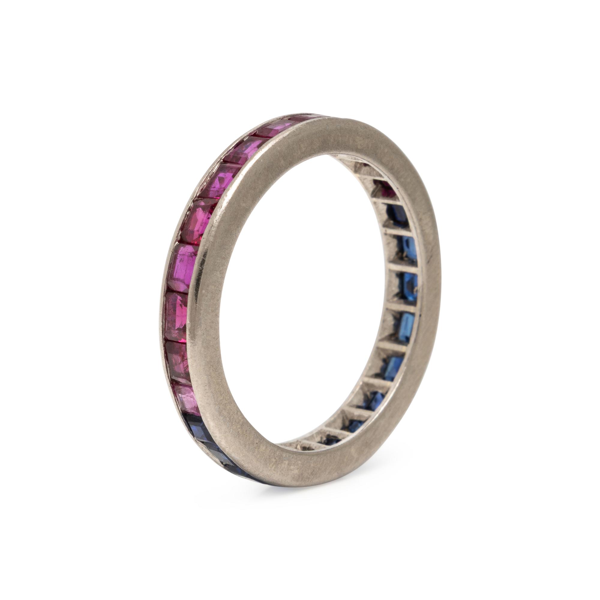 Ruby, Sapphire, and White Gold Eternity Band