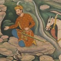 A Fine Painting After the Mogul Folio: King Bahram Gur Sees a Herd of Deer Mesmerized by Dilaram’s Music, North India, 20th Century