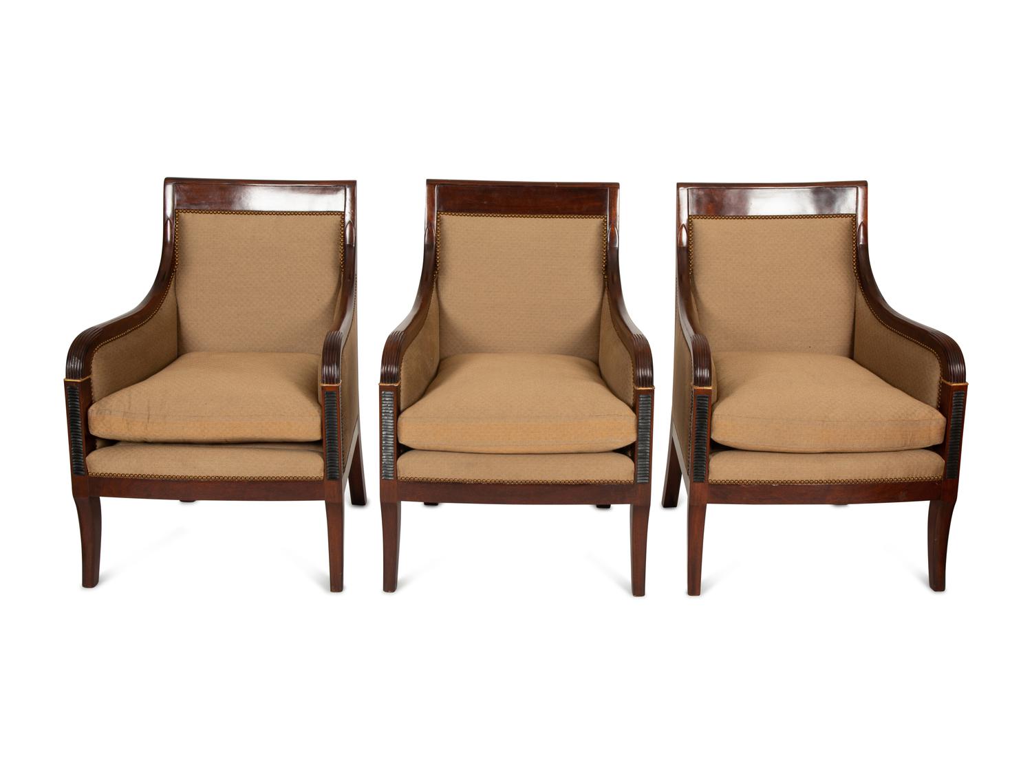 A Set of Three Russian Empire Style Mahogany Armchairs