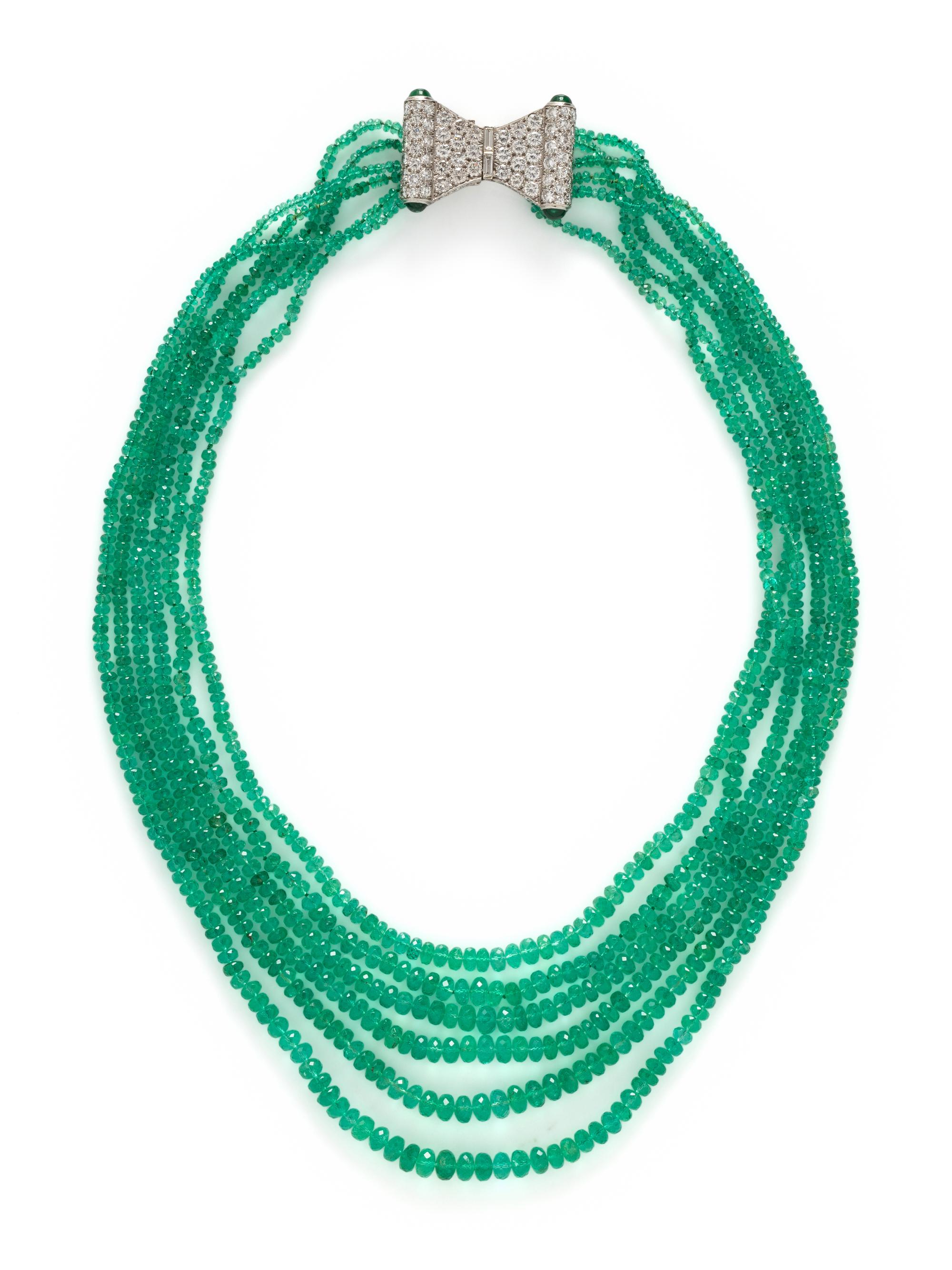 DAVID WEBB, EMERALD AND DIAMOND NECKLACE